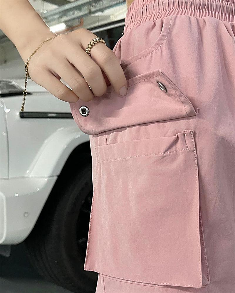 Drawstring Waist Plain Mini A-Line Cargo Skirt Product Image