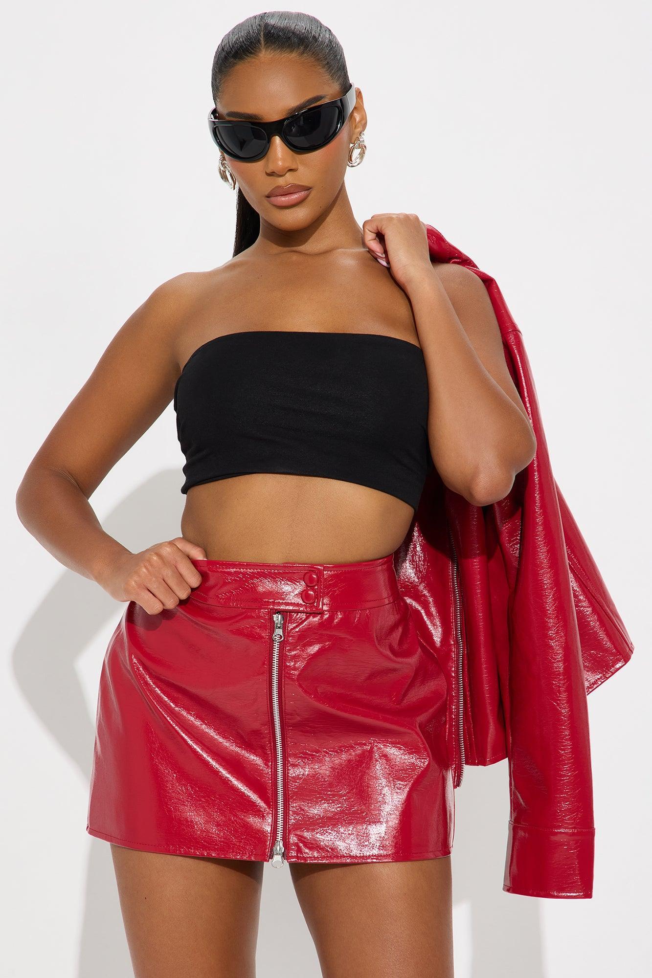 Tessa Faux Leather Mini Skirt - Red Product Image