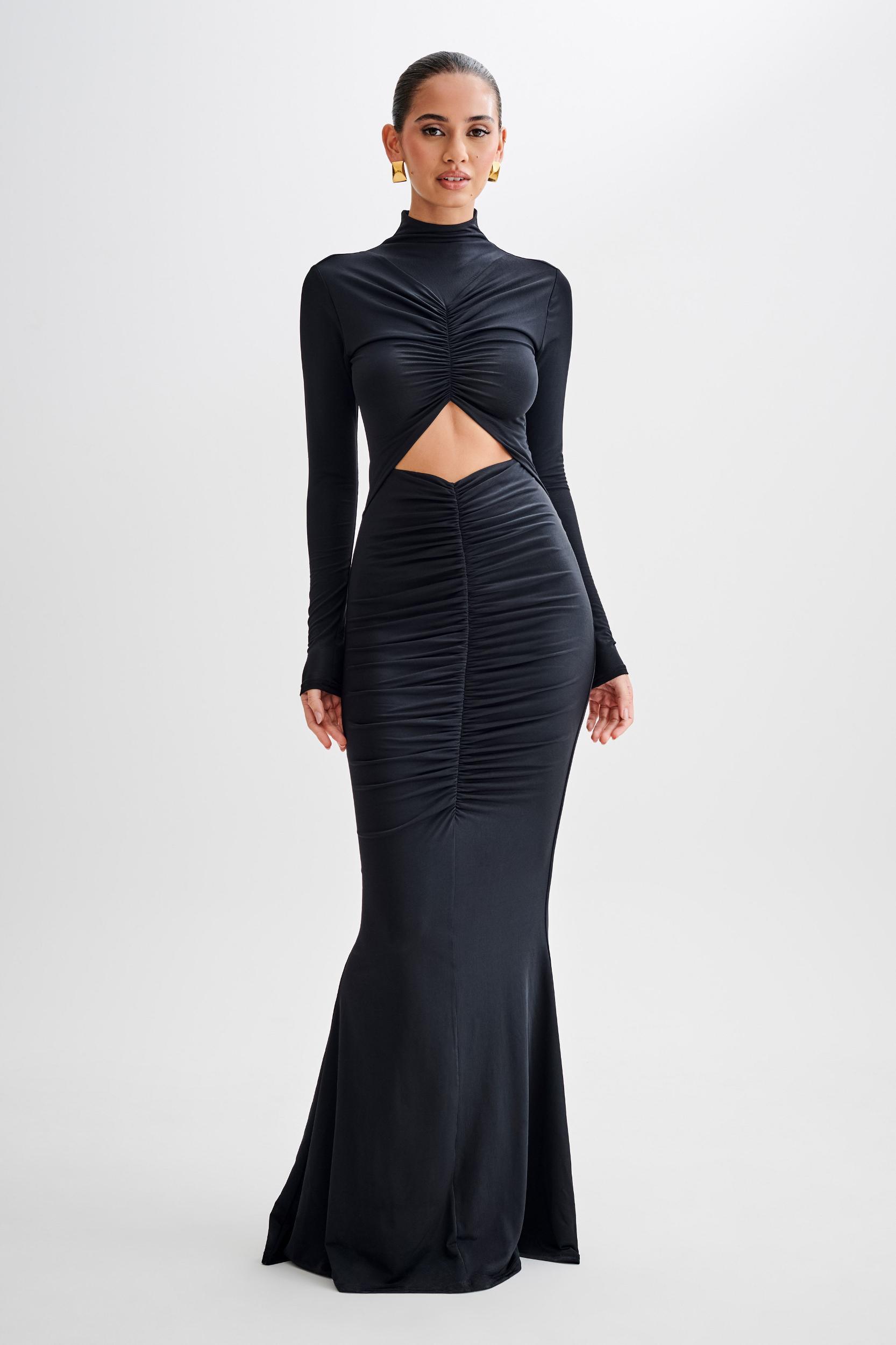 Pia Slinky Long Sleeve Cutout Maxi Dress - Black Product Image