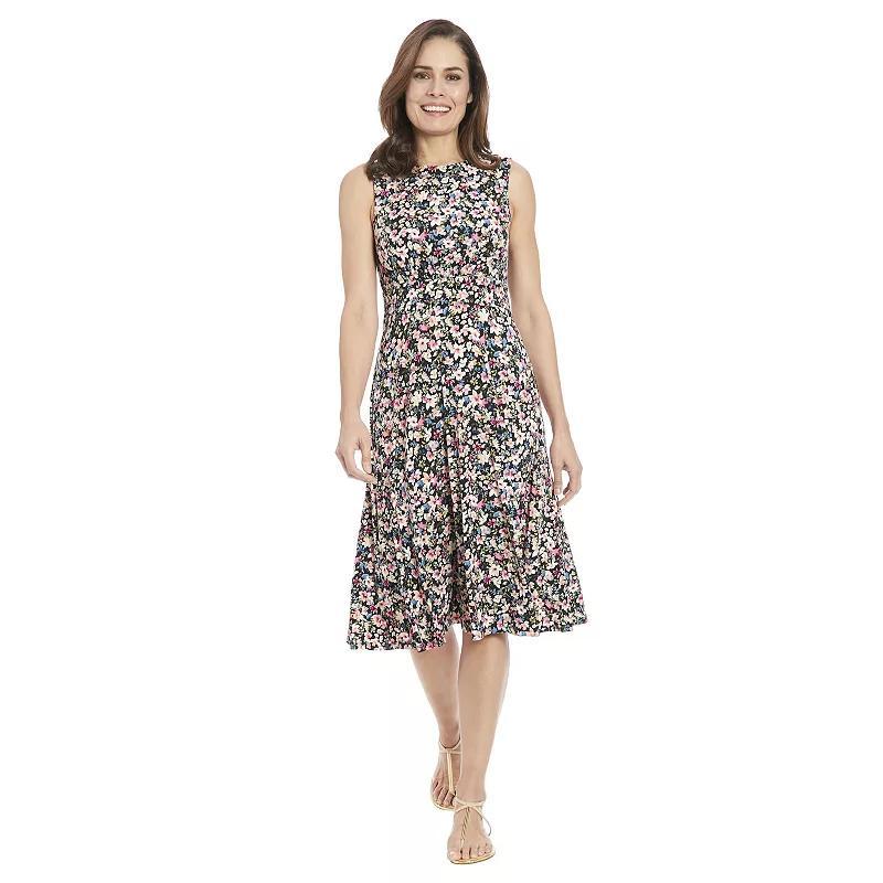 Petite London Times Inset Waist Print Midi Dress, Womens Blue Pink Product Image