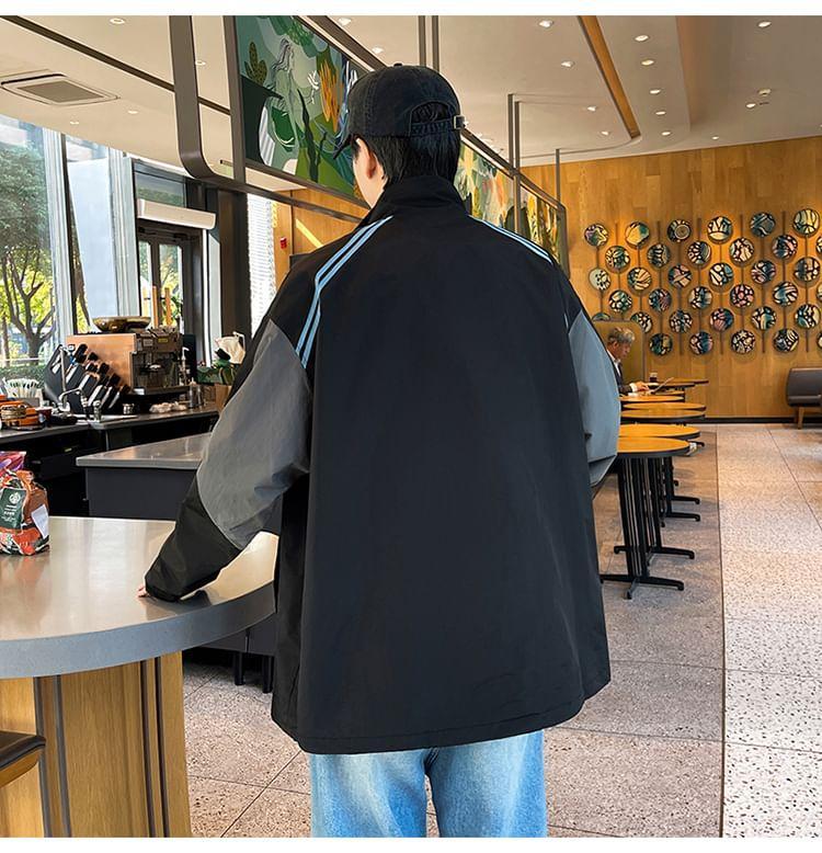 Striped Lettering Zip Jacket Product Image
