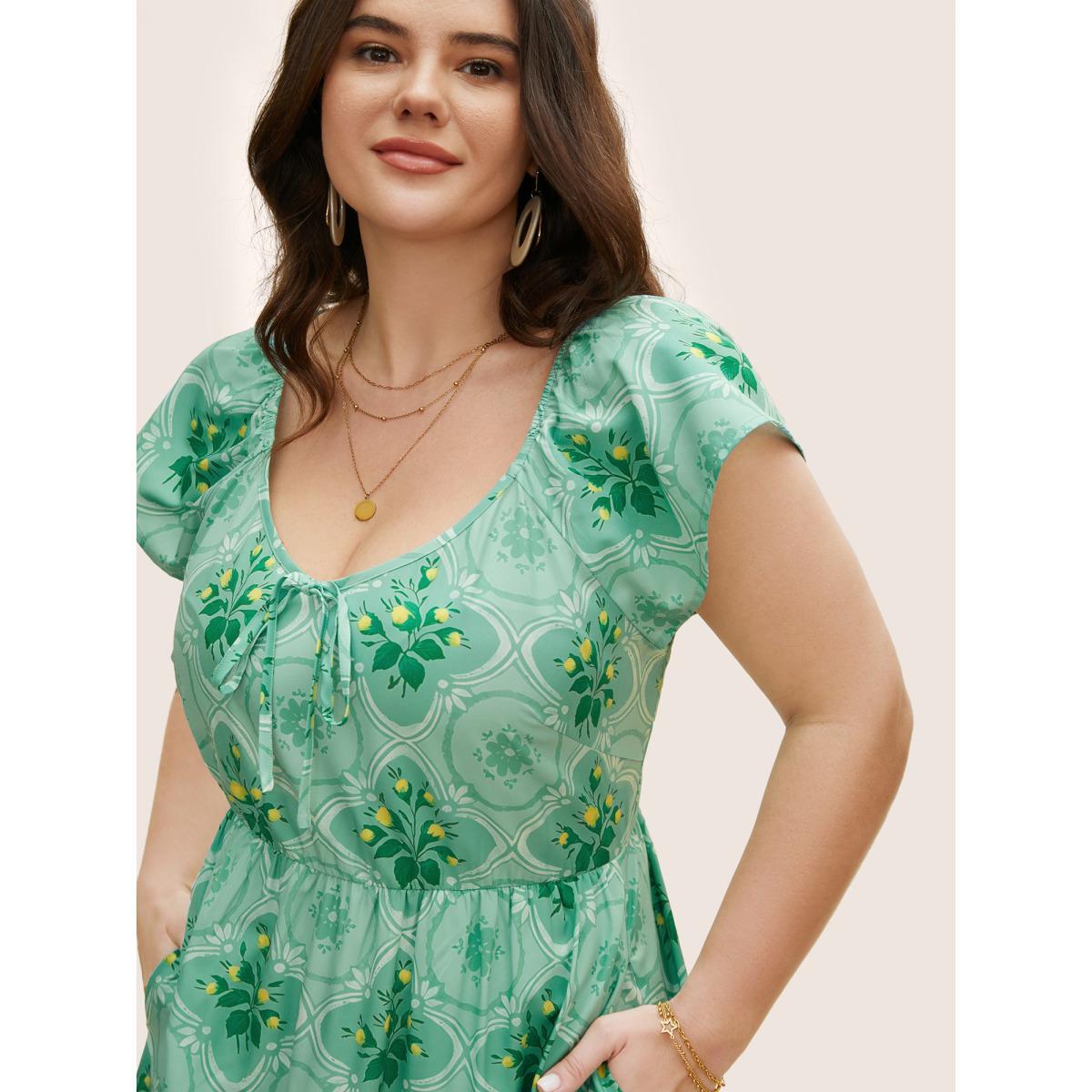 Plus Size Moroccan Print Ruffle Cap Sleeve Maxi Dress Palemauve Women Elegant Heart neckline Cap Sleeve Curvy BloomChic 22-24/3X Product Image