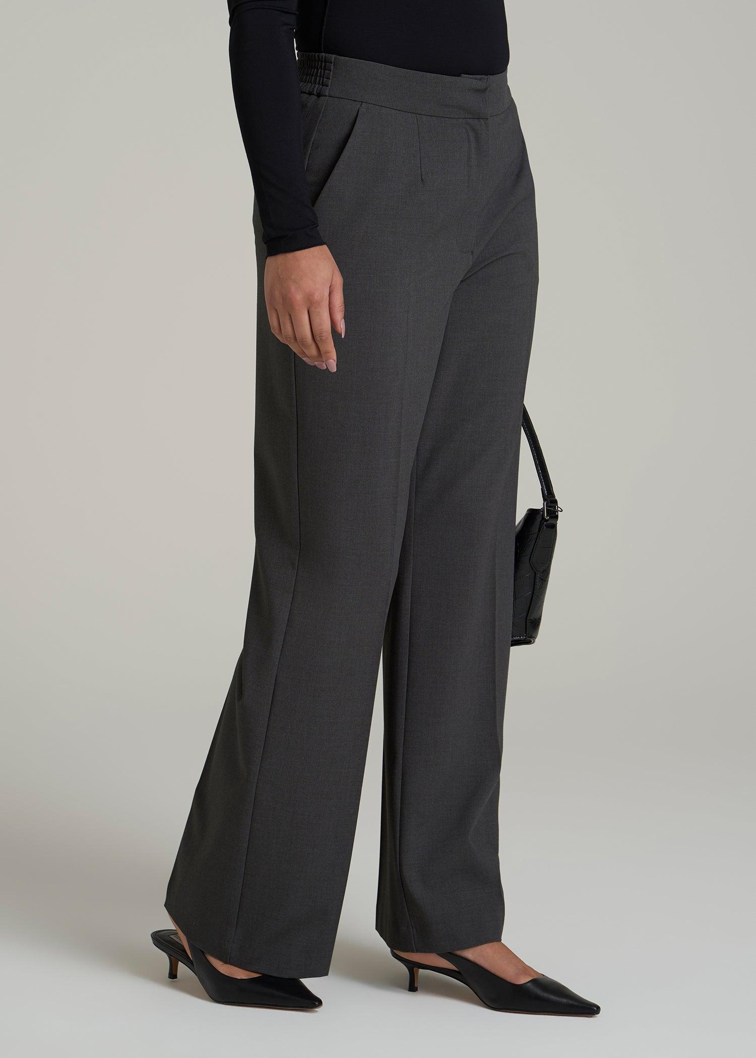 Flat Front Wide Leg Dress Pants for Tall Women in Graphic Charcoal Product Image