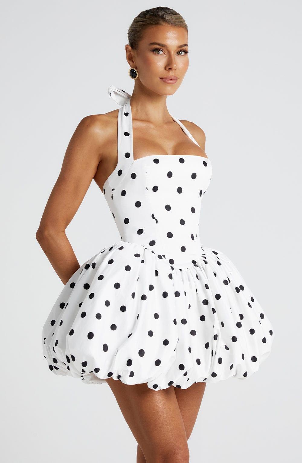 Maricia Mini Dress - Black Polka Dot Print Product Image