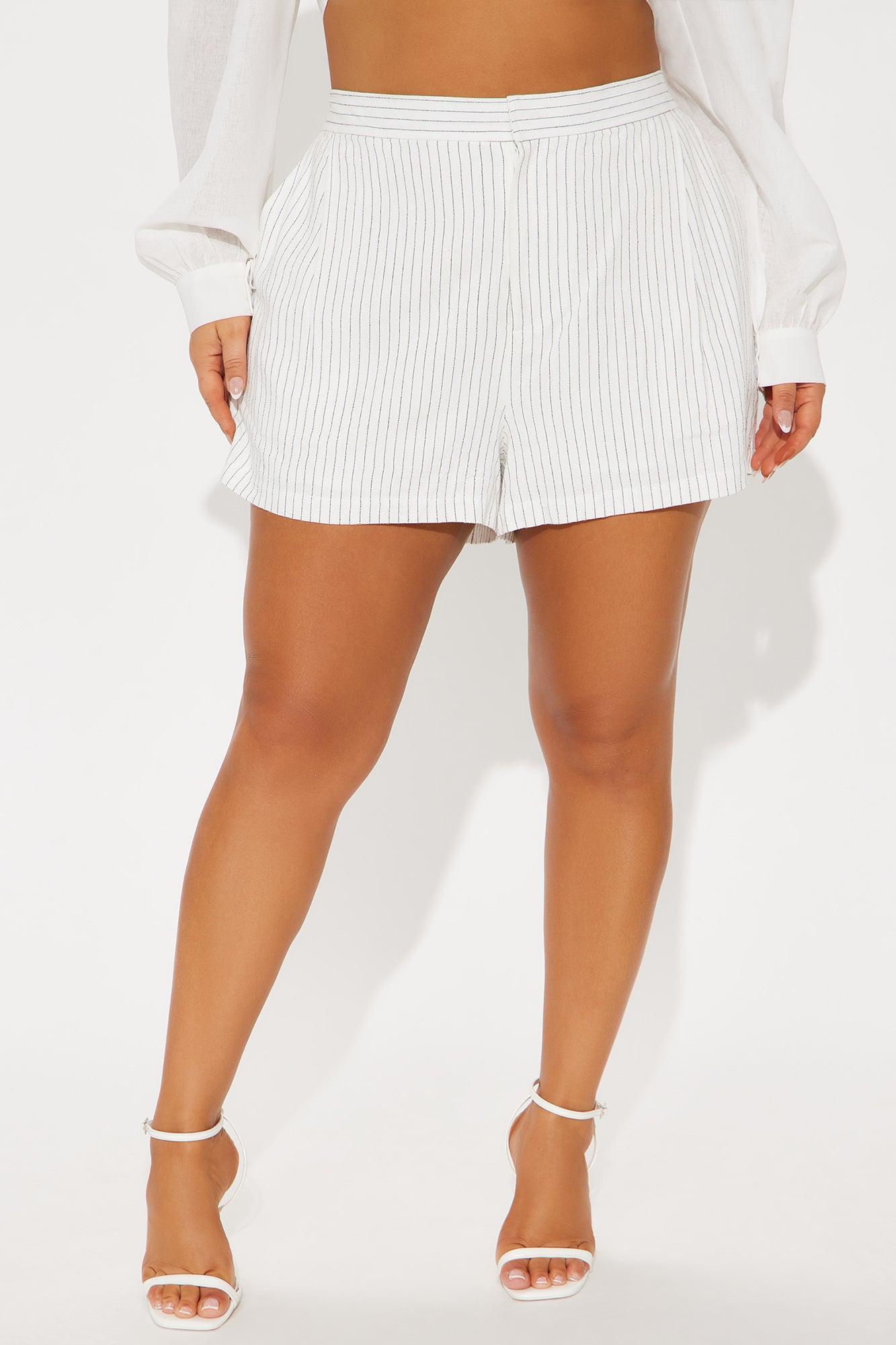 Out Of Office High Rise Linen Pinstripe Trouser Short - White/combo Product Image