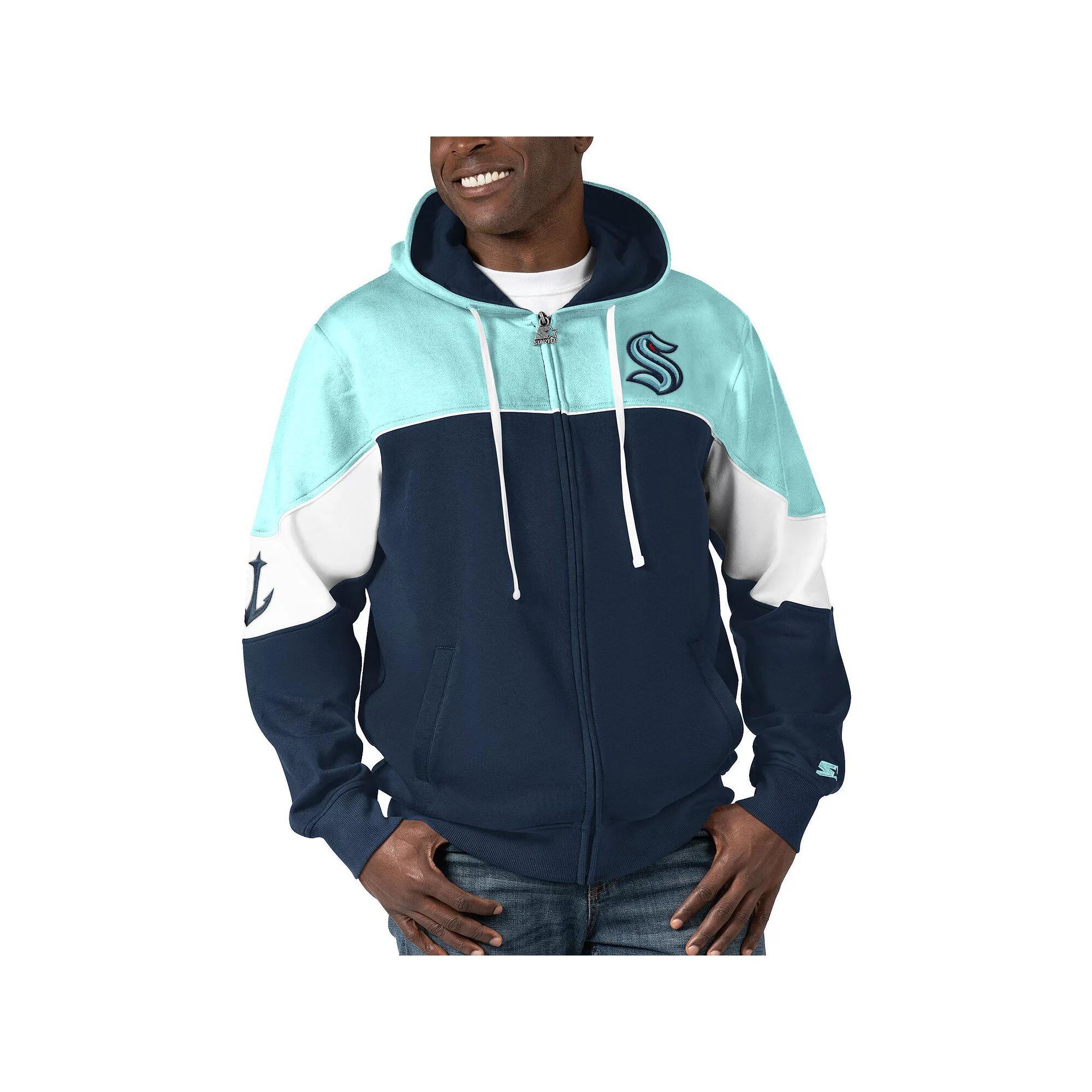 Men's Starter  Navy/Light Blue Seattle Kraken Power Forward Full-Zip Hoodie, Size: Small, Krk Blue Product Image