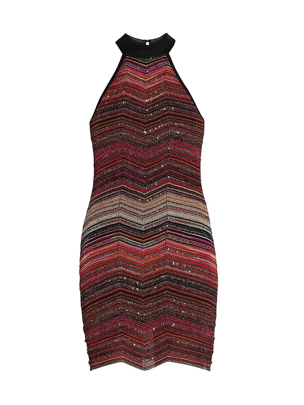 Womens Shimmer Chevron Halter Minidress Product Image