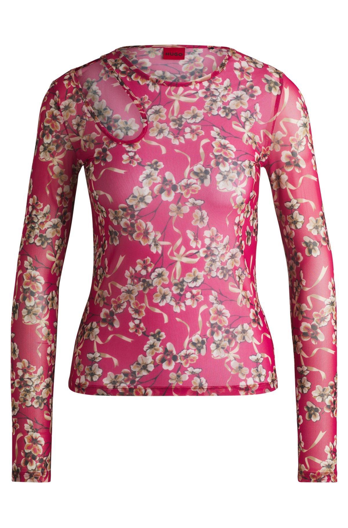 Houndstooth mesh top with cut-out neckline Product Image