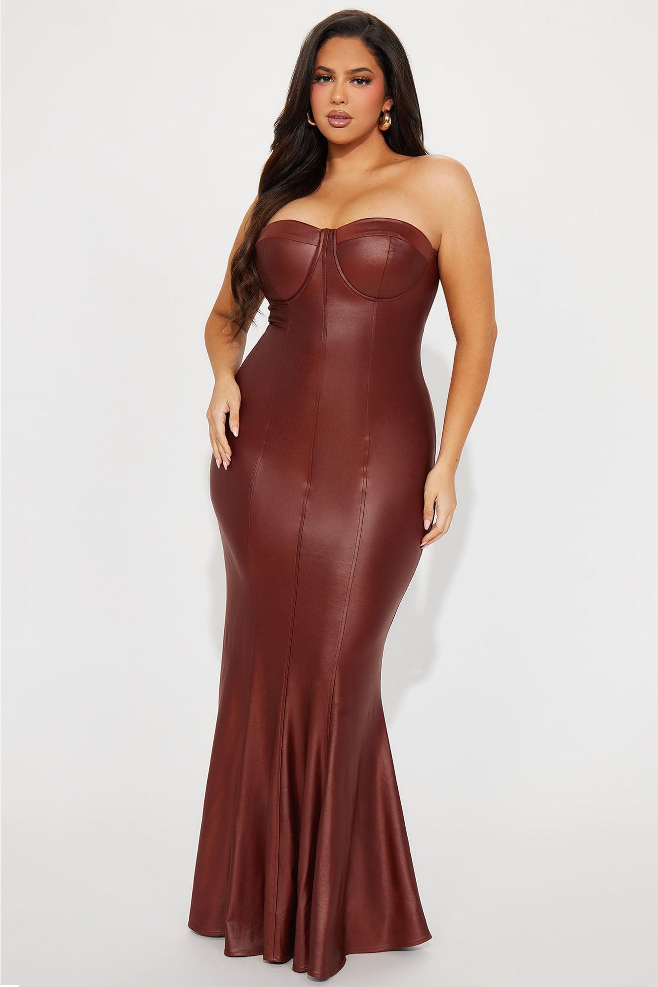 Stacey Faux Leather Maxi Dress - Brown Product Image