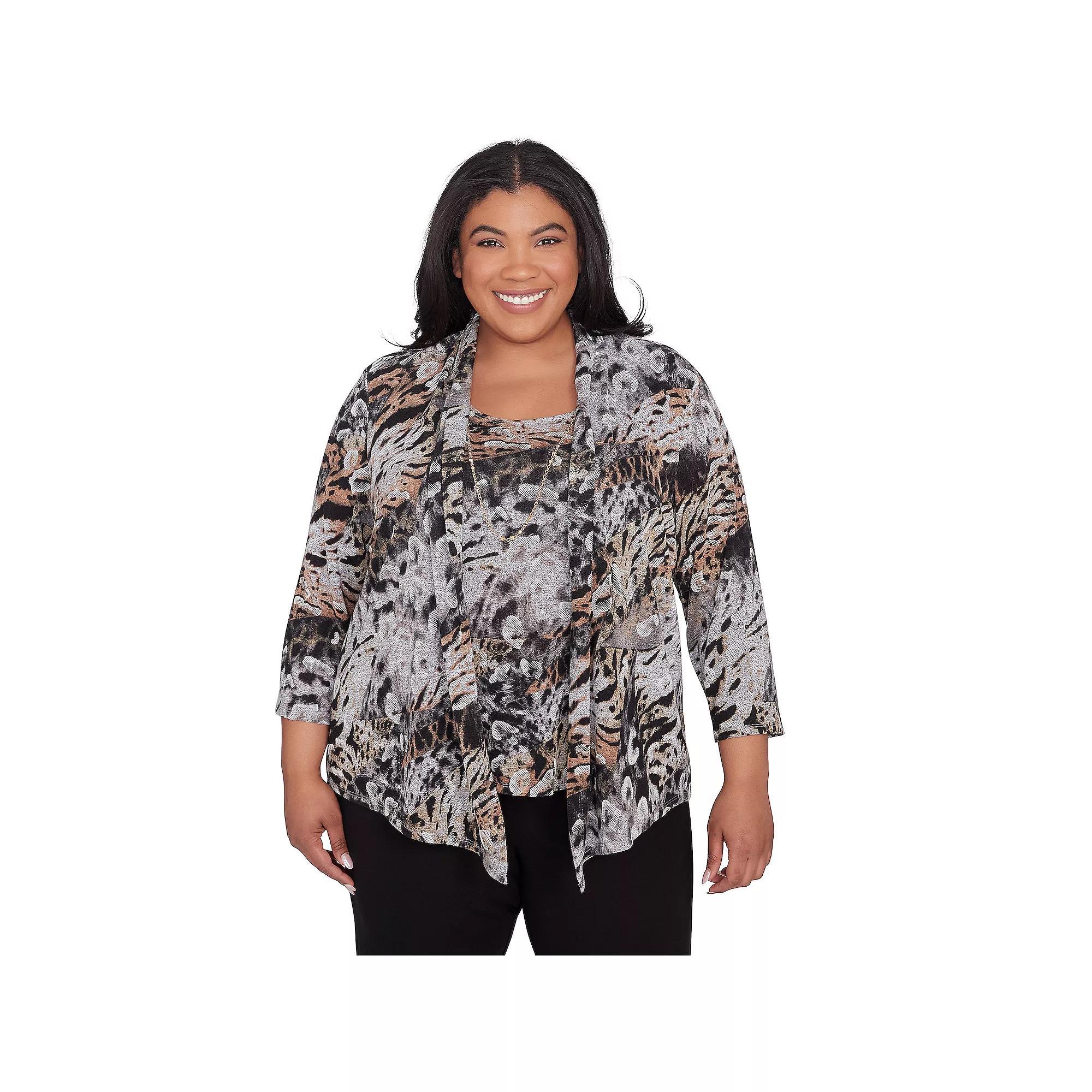 Plus Size Alfred Dunner Animal Melange Two in One Top, Womens Product Image