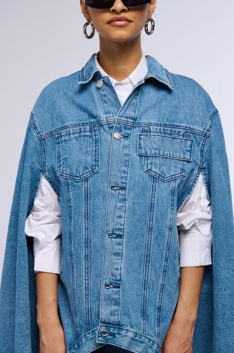 DON'T TALK LOUD MAXI DENIM PONCHO Product Image