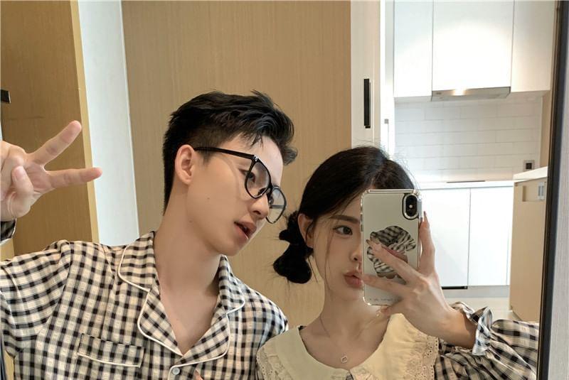 Couple Matching Plaid Pajama Top / Pants / Dress / Set Product Image