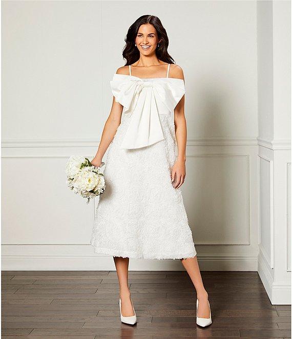 Kensie Matte Satin Square Neck Sleeveless Spaghetti Straps Oversize Bow A-Line Midi Dress Product Image