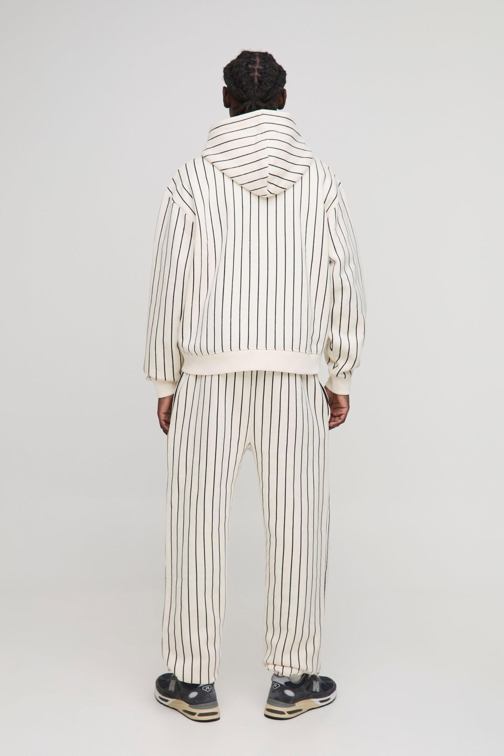 Oversized Boxy LA Applique Pinstripe Zip Through Hoodie | boohooMAN USA Product Image