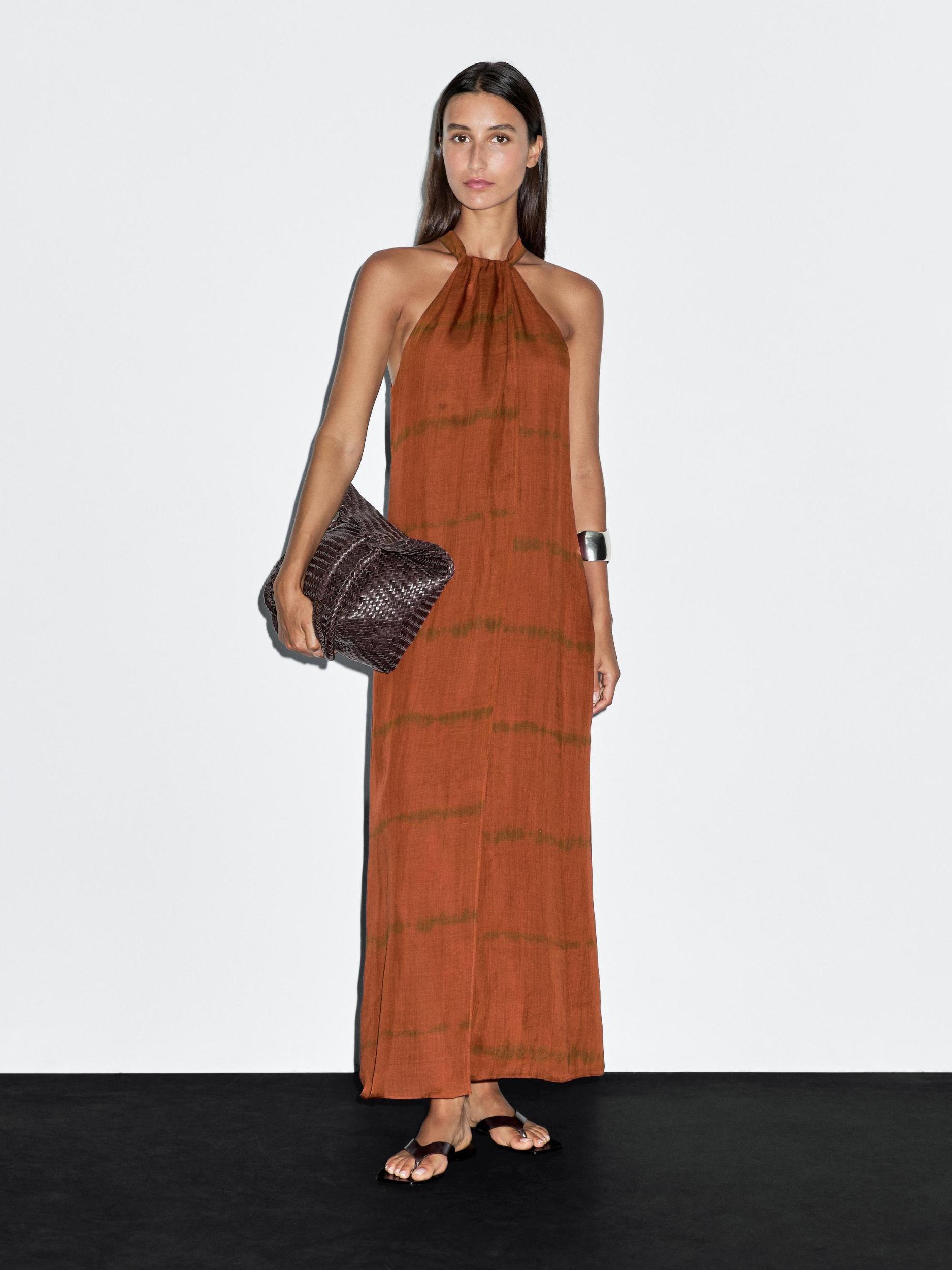 Long striped halter dress Product Image