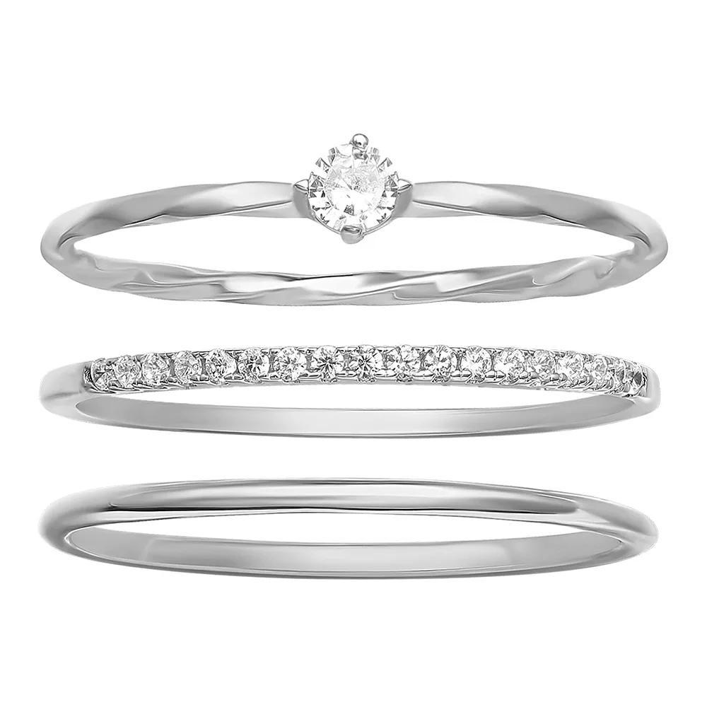 PRIMROSE Sterling Silver Cubic Zirconia Trio Ring Set, Women's, Size: 8 Product Image
