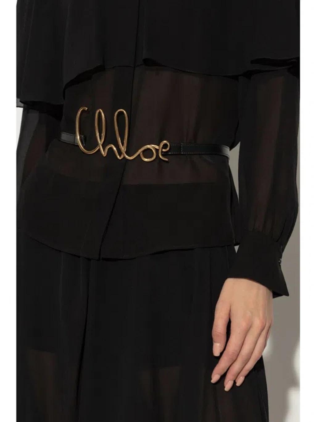 CHLOÉ Iconic Leather Belt Gold-tone Hardware In Black Product Image
