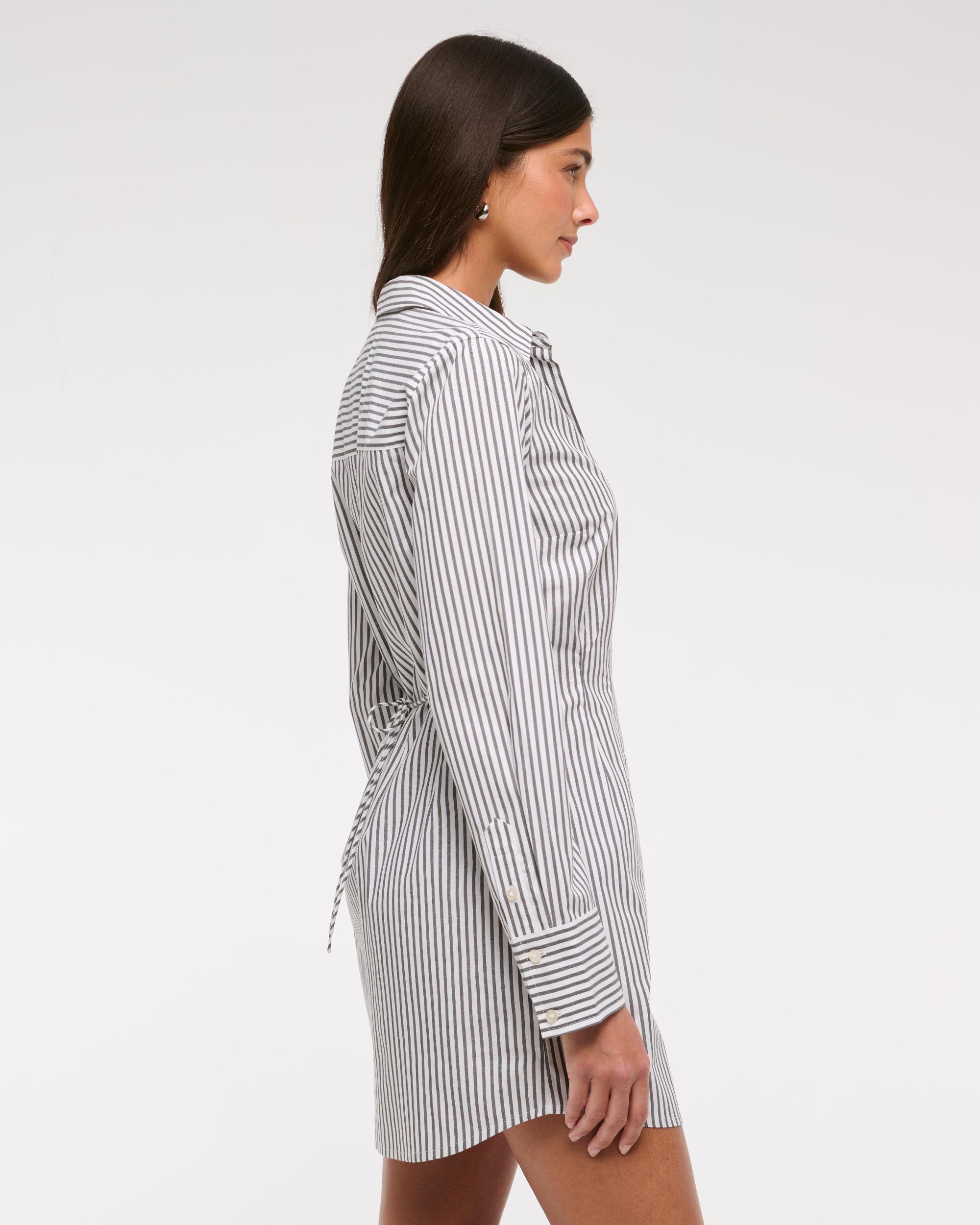 Fitted Long-Sleeve Mini Shirt Dress Product Image