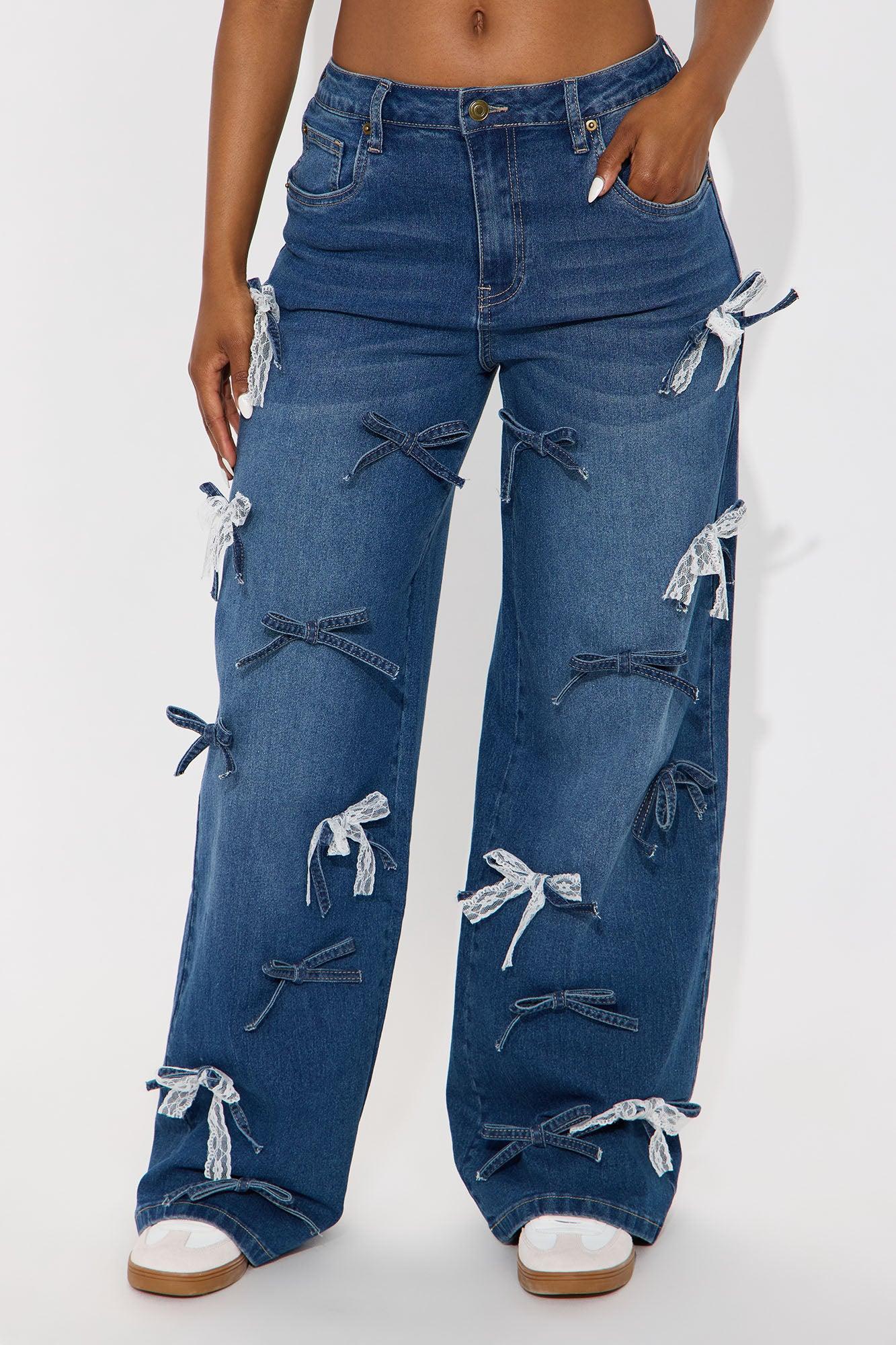 Bowtiful Tinted Wide Leg Jeans - Dark Wash Female Product Image