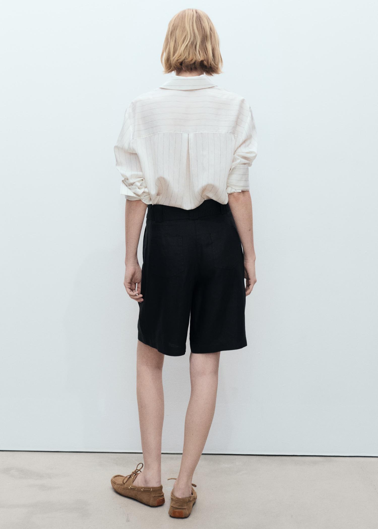 Belt linen-blend Bermuda shorts - Women | MANGO USA Product Image