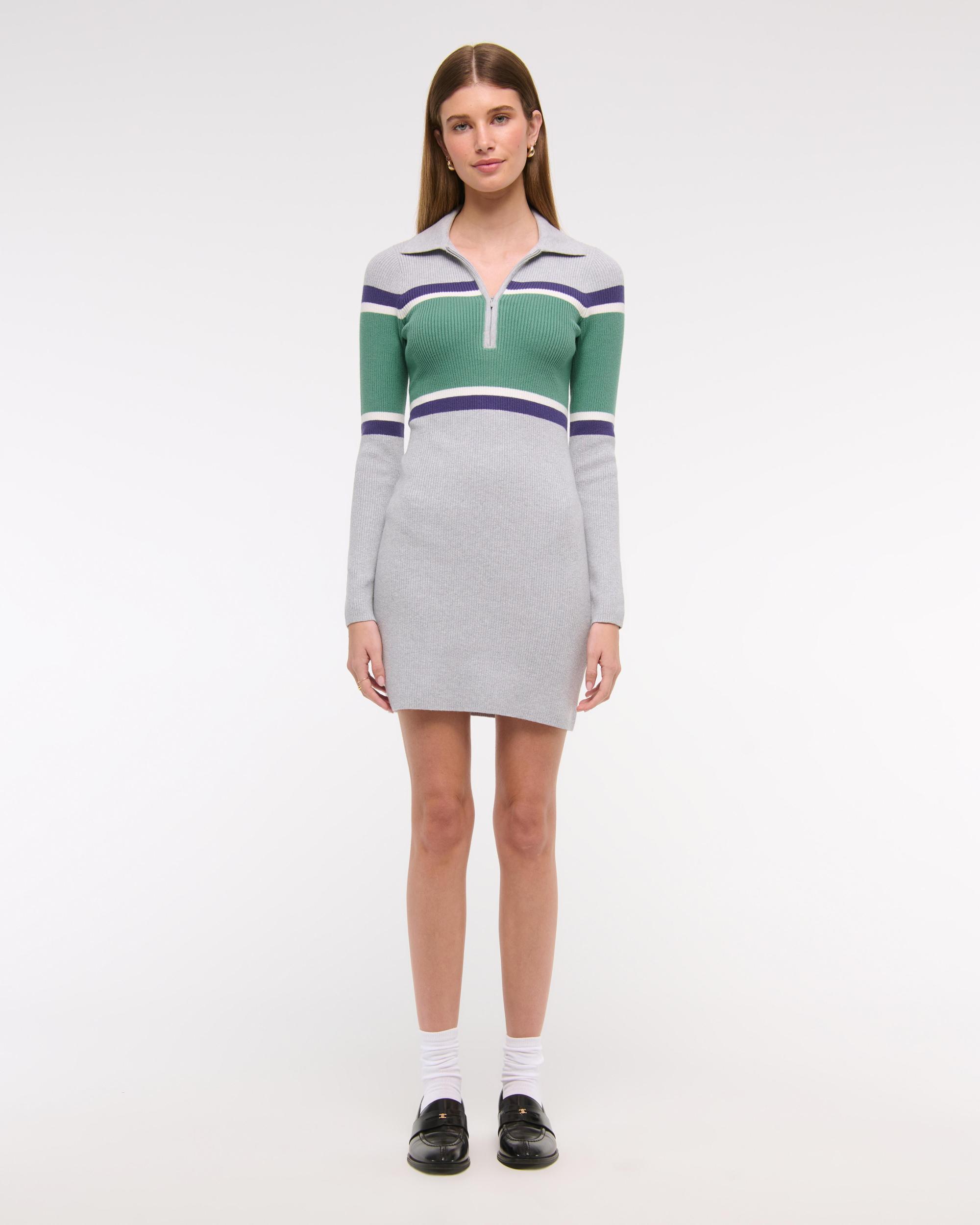 Long-Sleeve Half-Zip Mini Sweater Dress Product Image