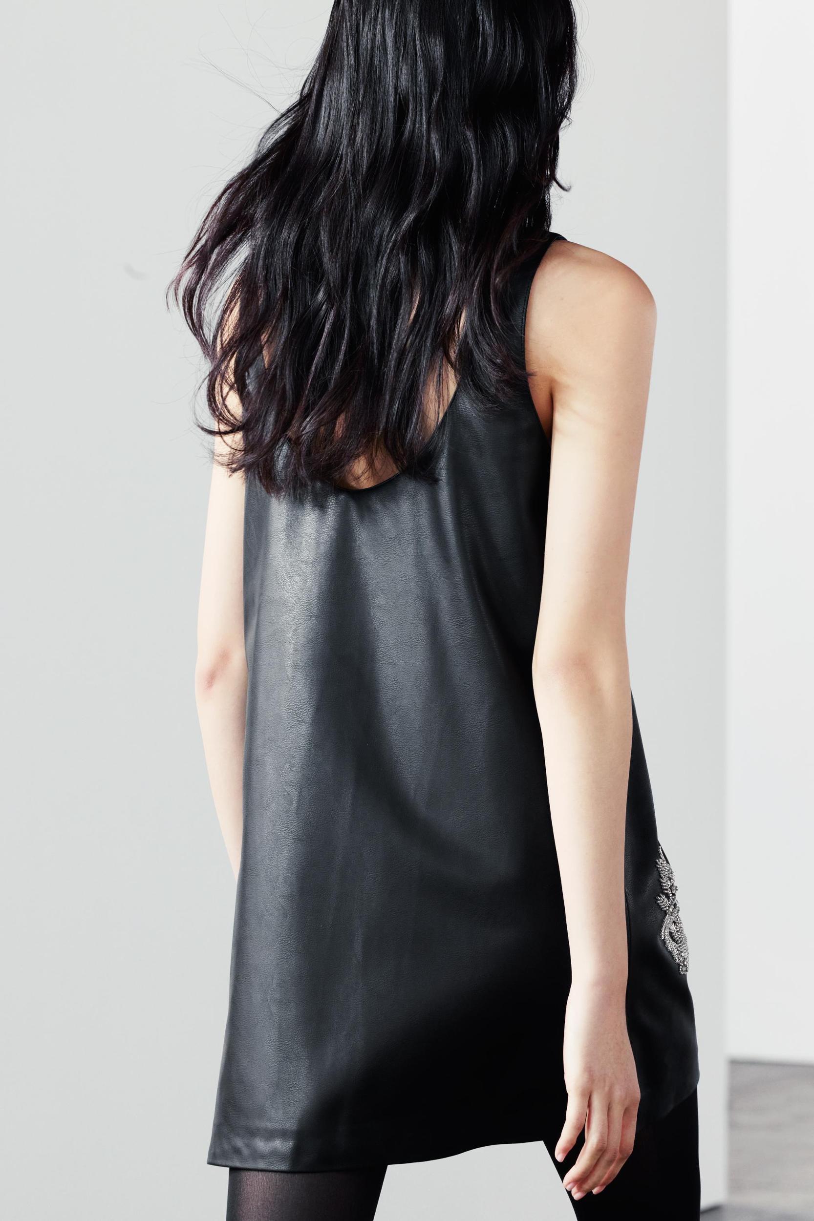 FAUX LEATHER BEADED DRESS ZW COLLECTION Product Image