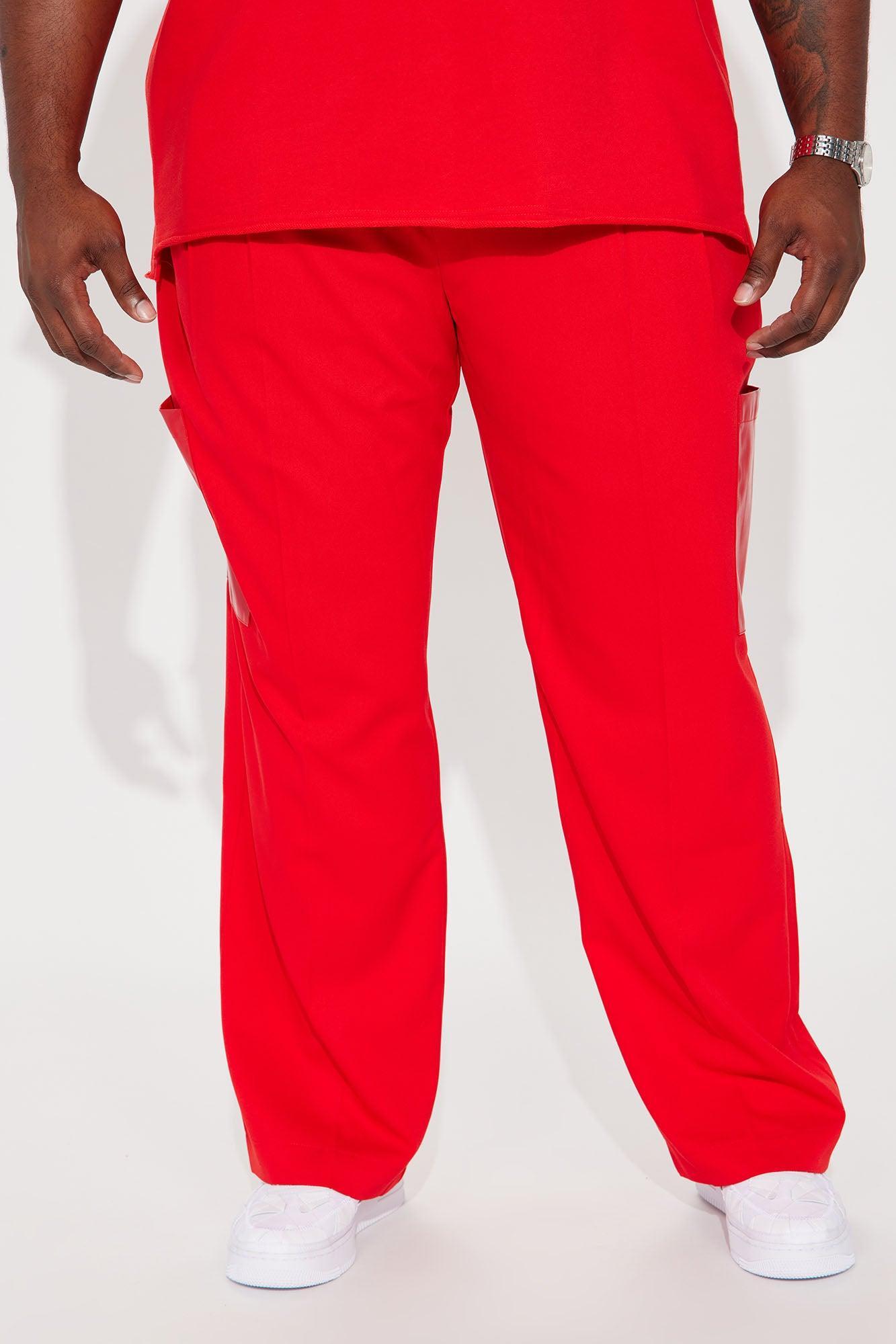 Rodeo PU Pocket Gabardine Slim Trousers - Red Product Image