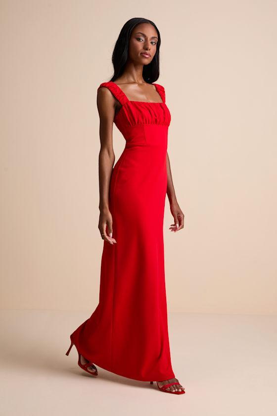 Tayla Red Sleeveless Ruched Column Maxi Dress Product Image