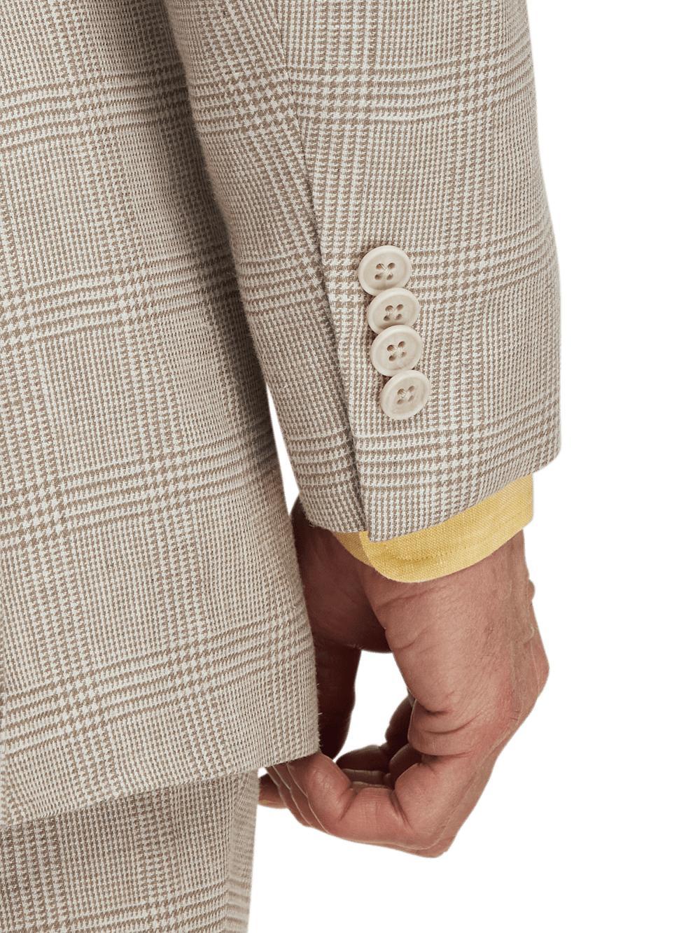 Linen Blend Plaid Peak Lapel Suit - Tan Product Image