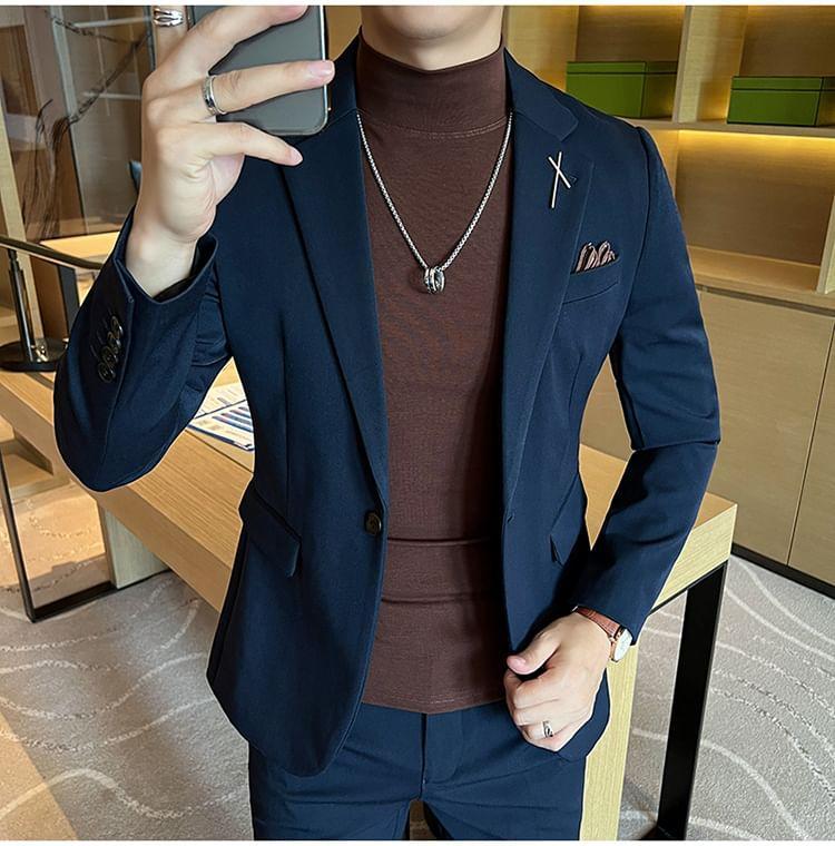 Lapel Collar Plain Single-Button Blazer / Dress Pants / Set Product Image