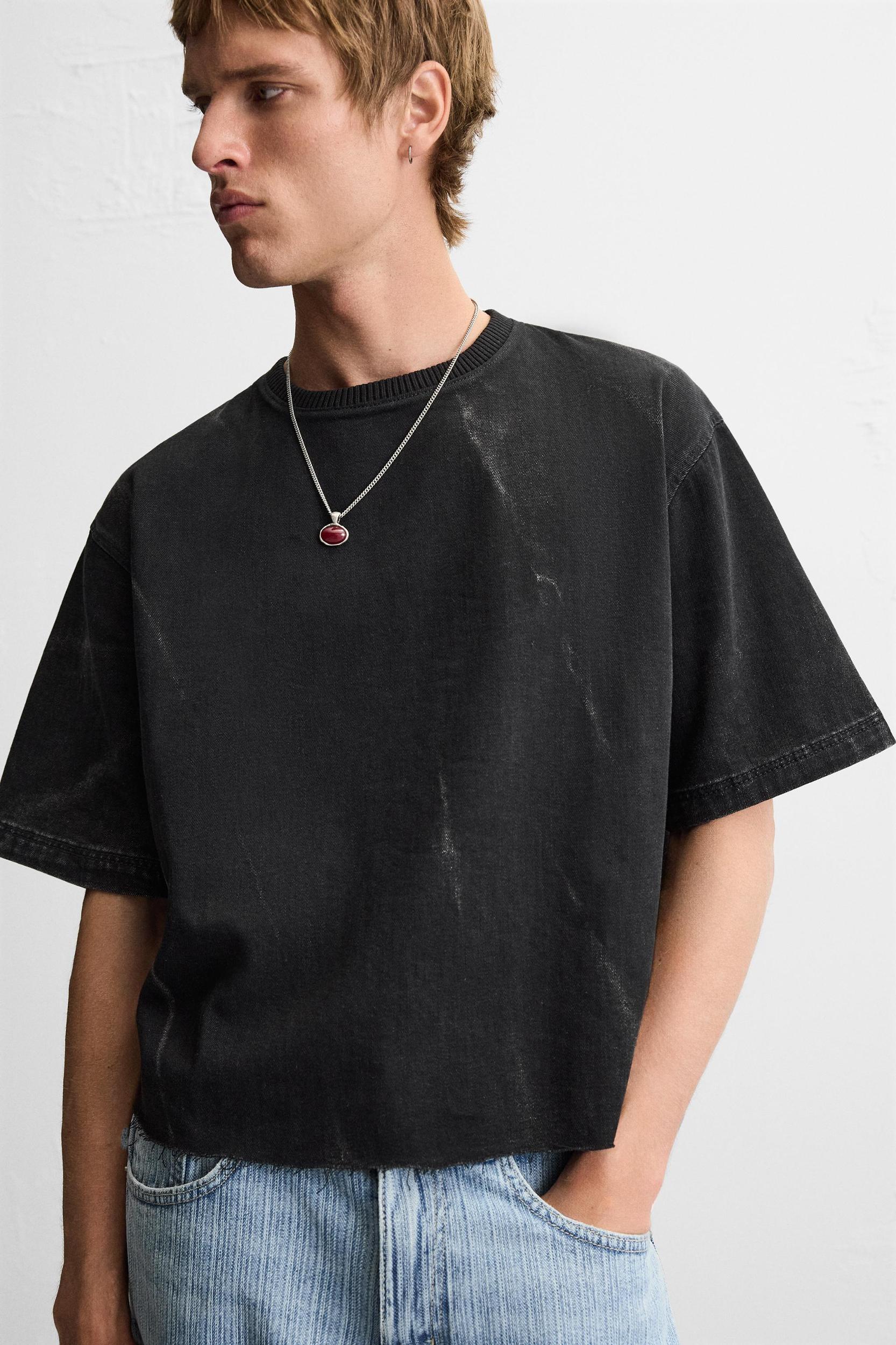 CROPPED FIT DENIM T-SHIRT Product Image