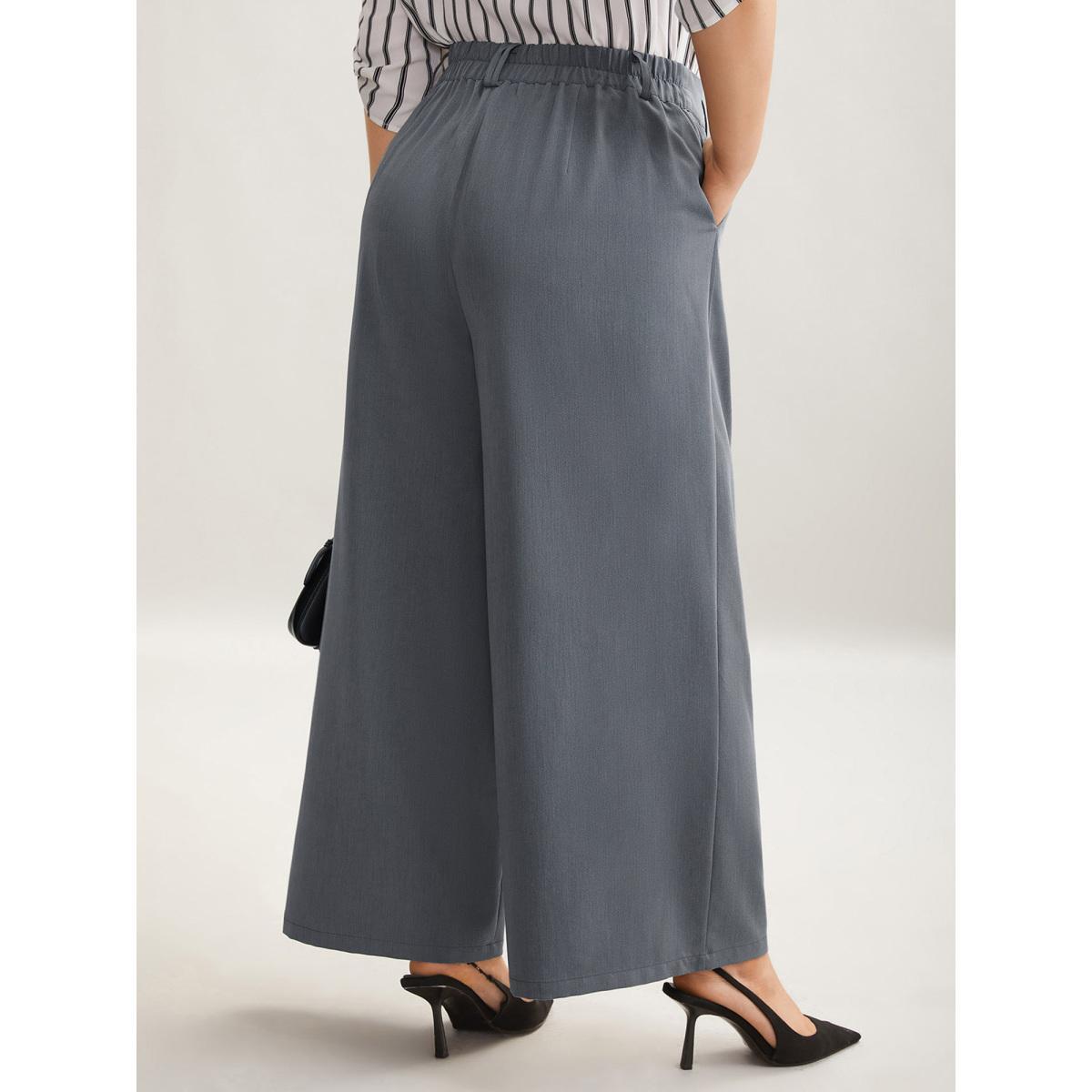 Plus Size Heathered Stretchy Waist Wide-Leg Pants Women DimGray At the Office Wide Leg Mid Rise Work Pants BloomChic 28/5X Product Image