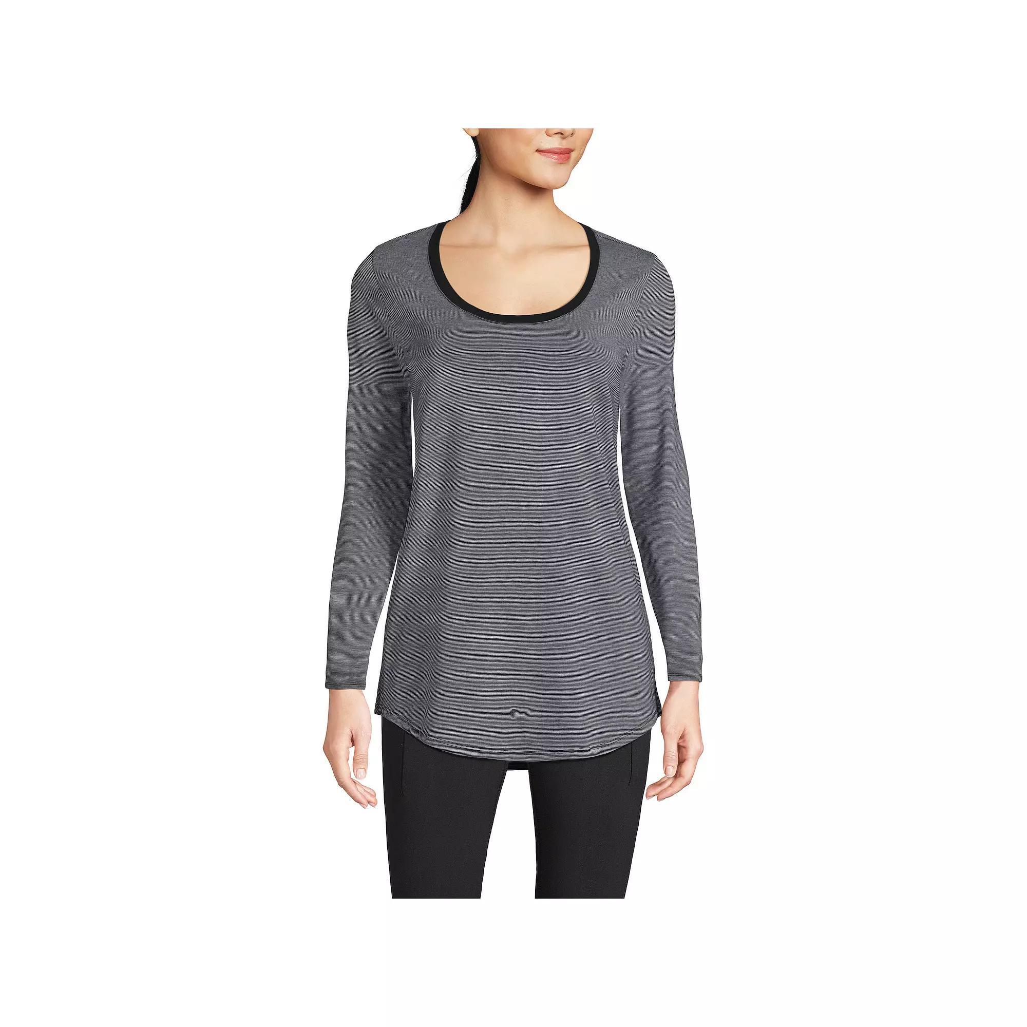 Women's Lands' End Long Sleeve Power Performance Scoop Neck Tunic Tee, Size: XL, Blue Pinstripe Product Image