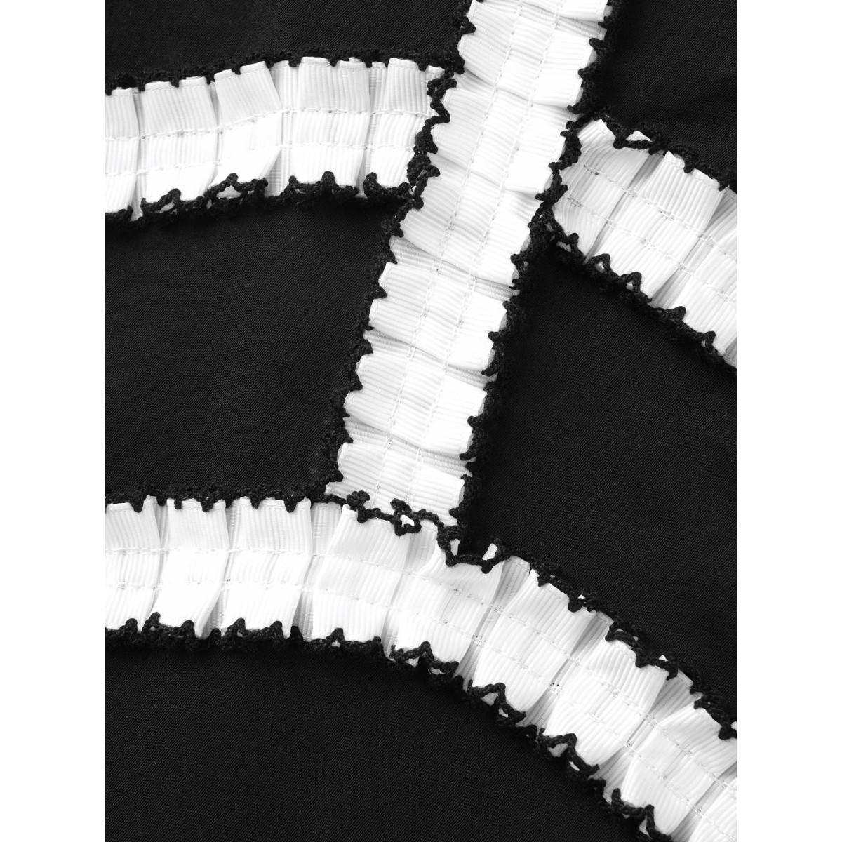 Plus Size Black And White Pleated Ribbon Midi Dress Black Women Cocktail Contrast Party Curvy Bloomchic 18-20/2X Product Image