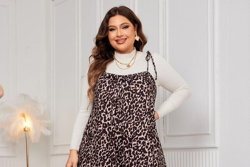 Tie Shoulder Leopard Print Wide Leg Dungaree Product Image