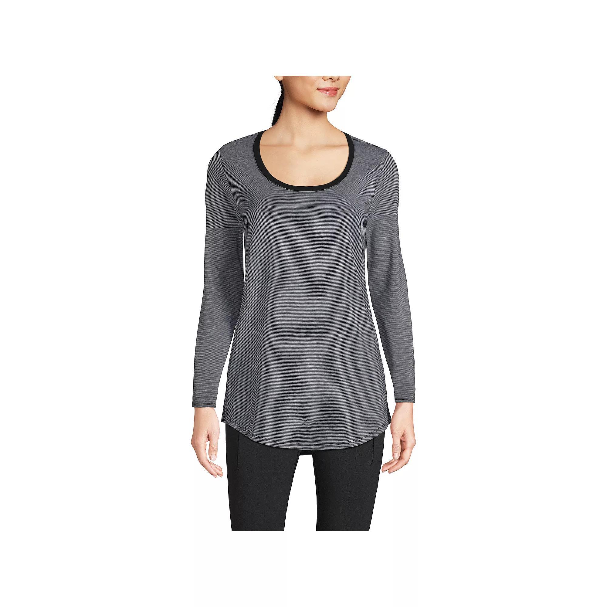 Women's Lands' End Long Sleeve Power Performance Scoop Neck Tunic Tee, Size: XL, Blue Pinstripe Product Image