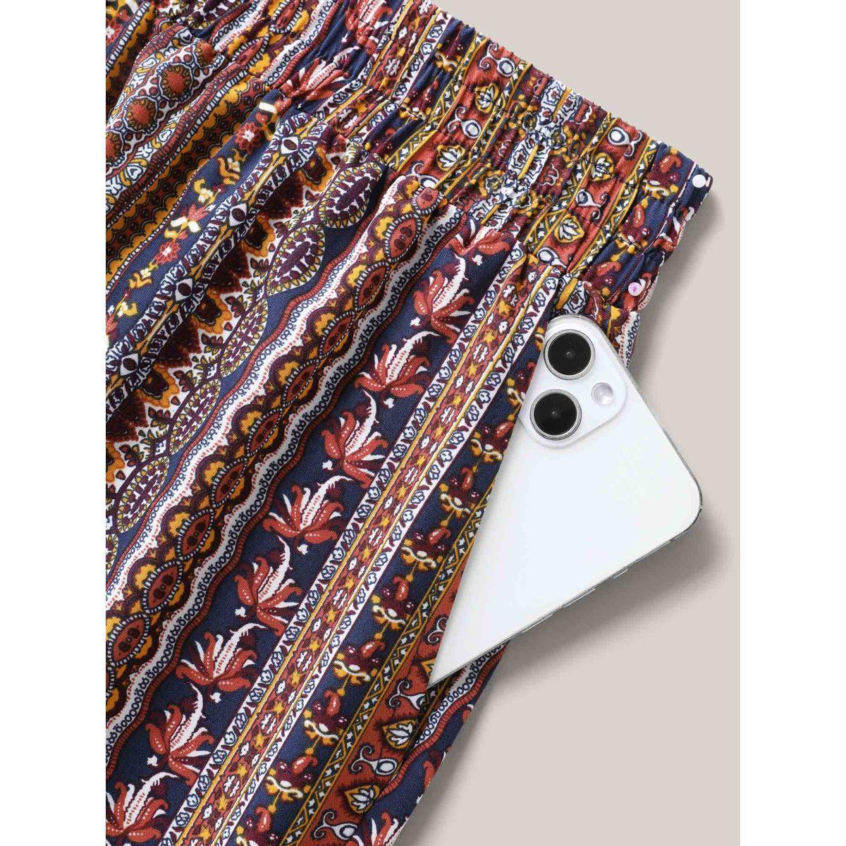 Plus Size Boho Striped Split Jogger Pants Women Multicolor Casual Bodycon Mid Rise Everyday-Casual Pants BloomChic 30/6X Product Image