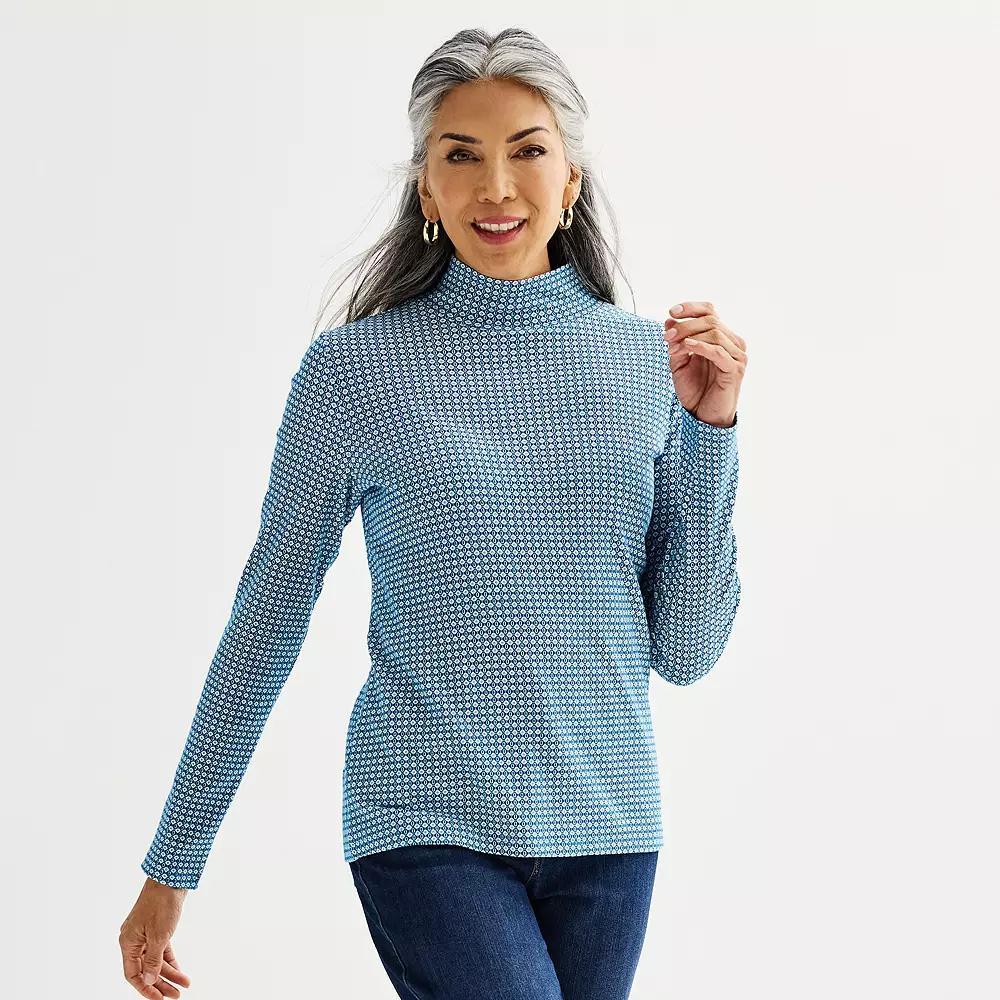 Women's Croft & Barrow® Essential Long-Sleeve Mockneck Top, Size: XXL, Ivory Nest Cardinals Product Image