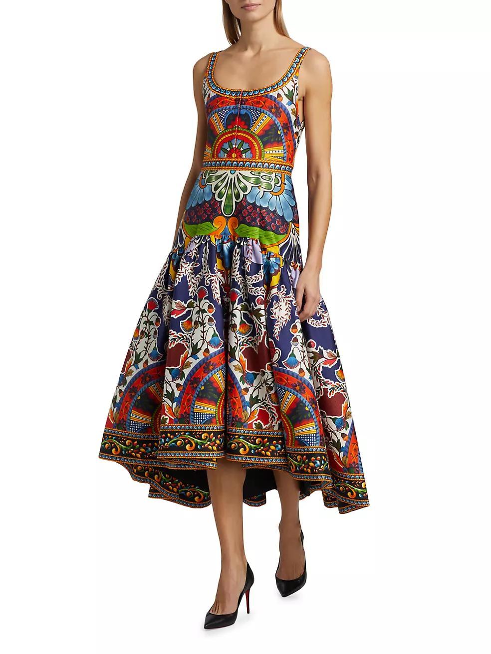 Diana Floral Cotton-Blend Sleeveless Fit & Flare Midi-Dress Product Image