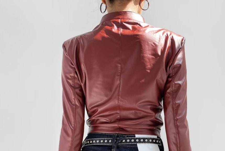 Faux Leather Asymmetrical Zip Jacket Product Image