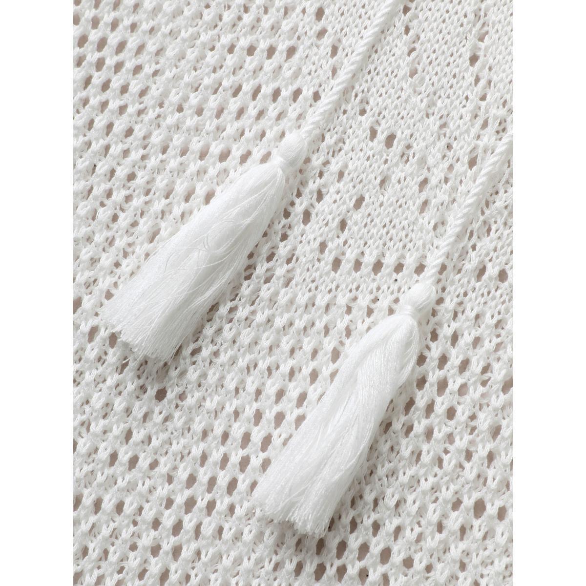 Plus Size Shell Cut Out Tassel Trim Swim Cover Up Women's Swimwear Ivory Beach Loose Texture Curve Swim Cover Ups BloomChic 28/5X Product Image