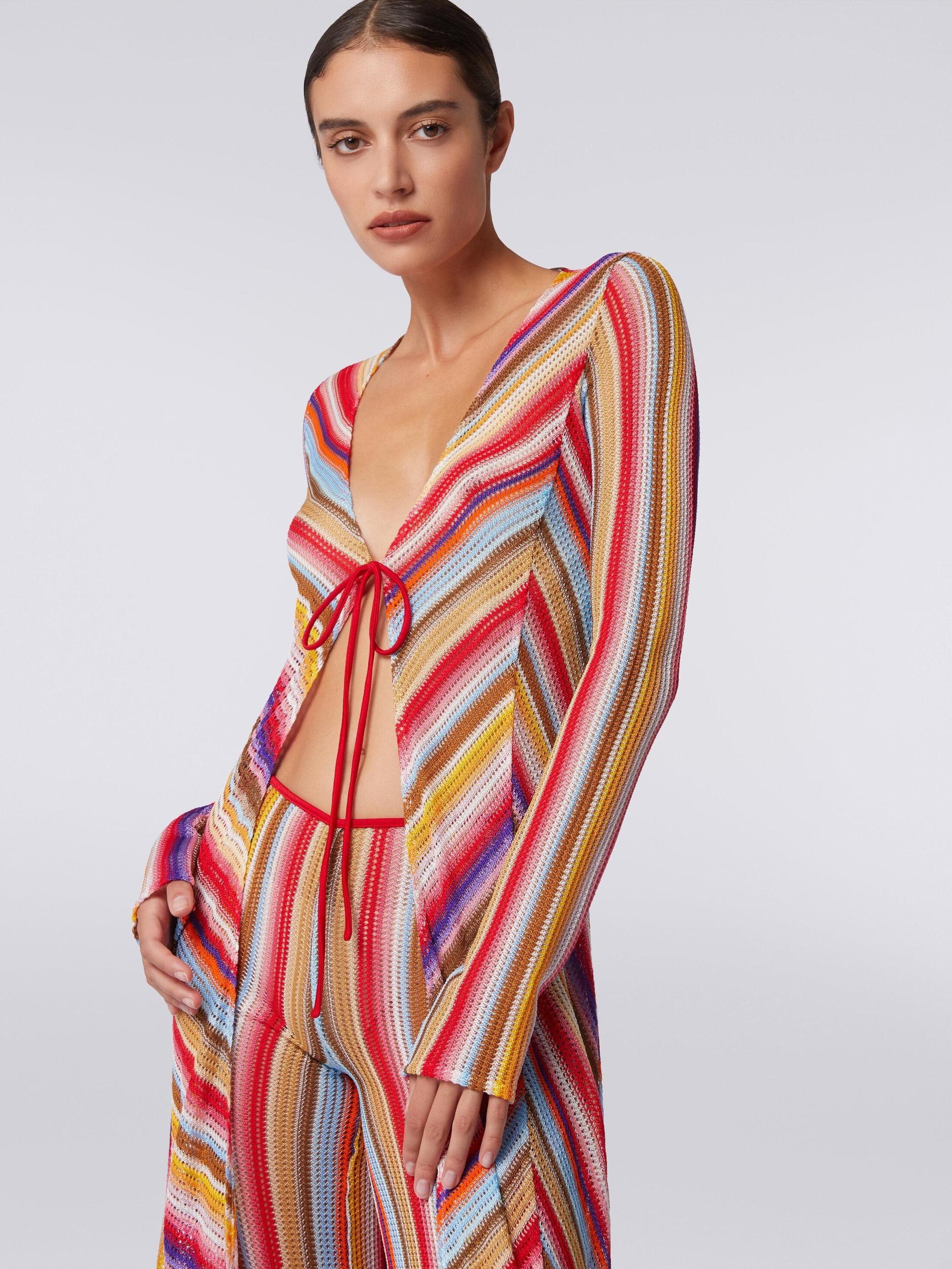 Long cover up cardigan in striped crochet Product Image