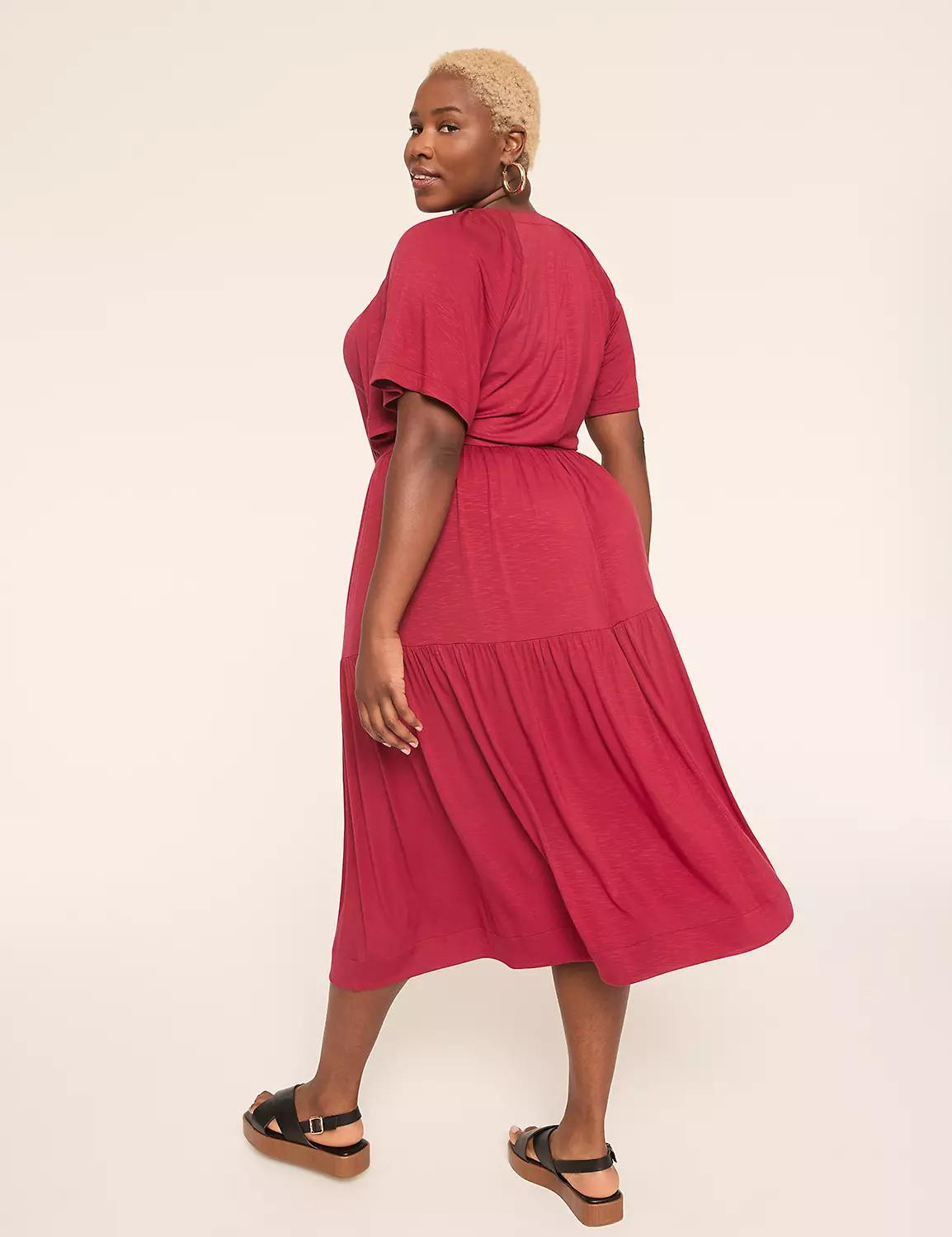 Flutter-Sleeve V-Neck Midi Dress Product Image