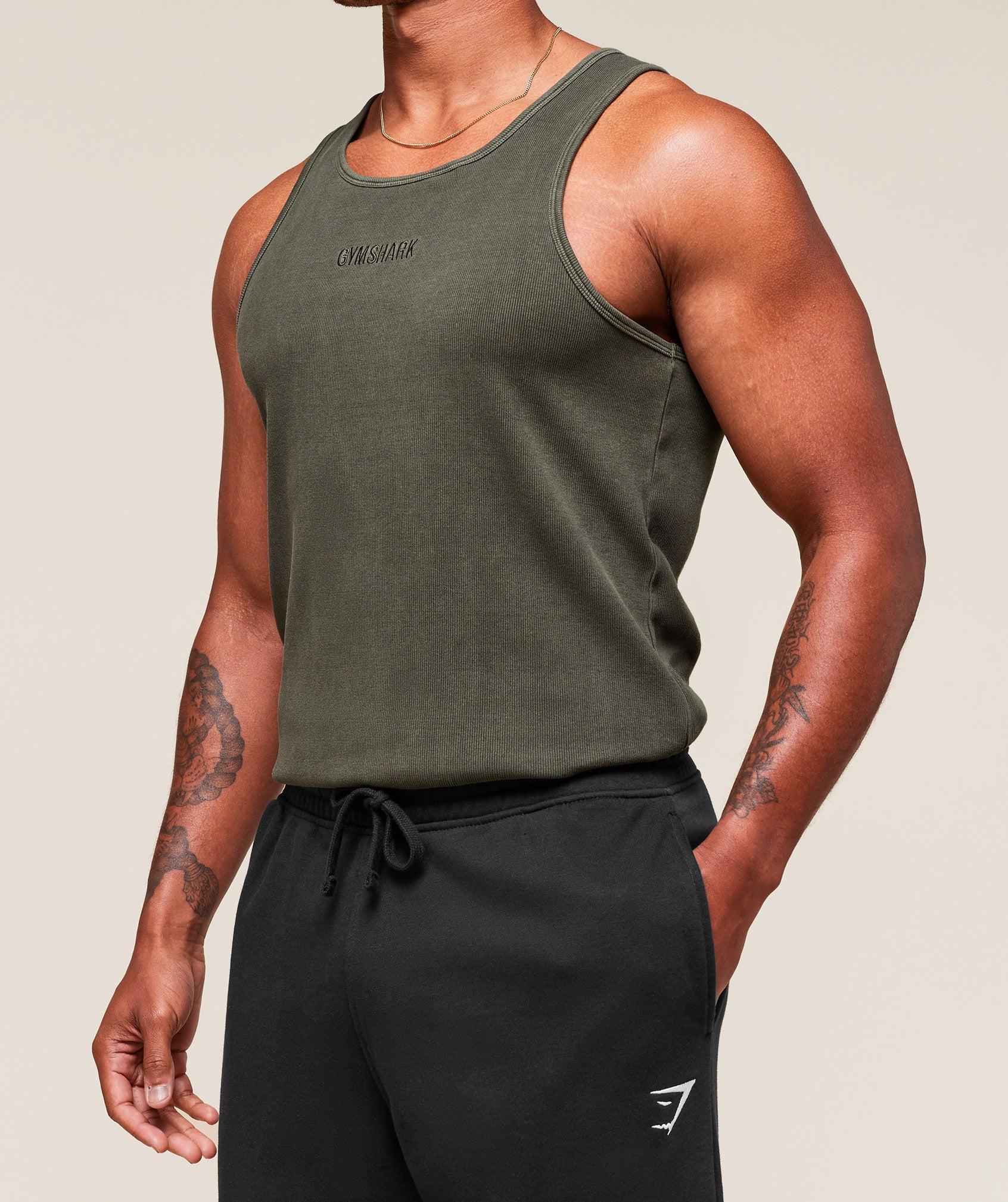 Gymshark Washed Premium Ribbed Tank - Strength Green Male Product Image