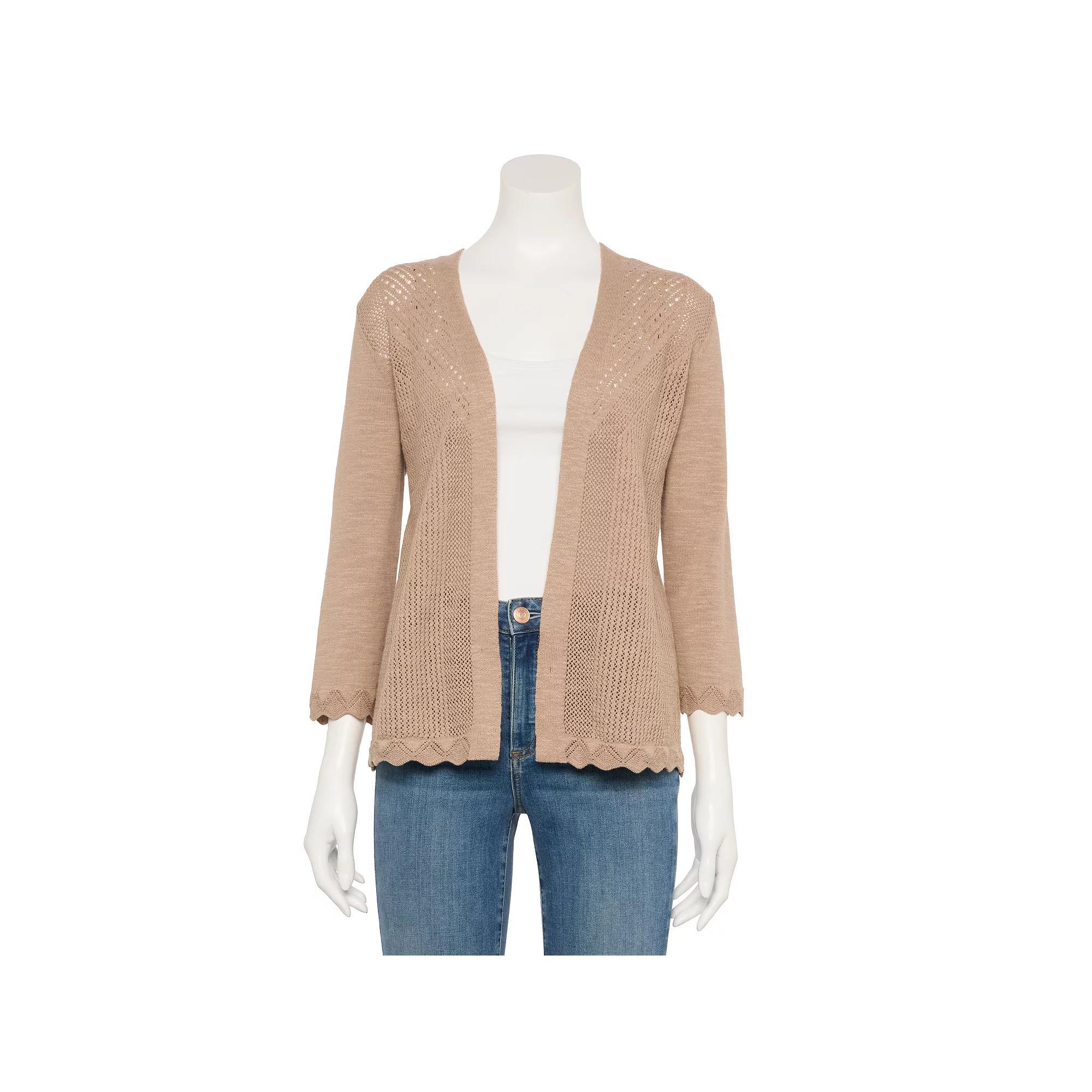 Women's Croft & Barrow® Pointelle Knit Open-Front Cardigan, Size: Small, Tara Product Image