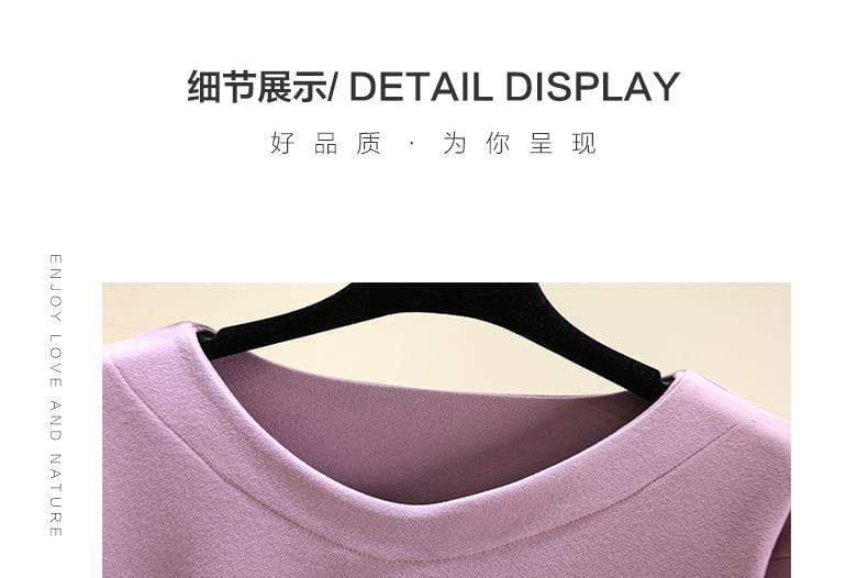 Pajama Set: Long-Sleeve V-Neck Plain T-Shirt + Elastic Waist Pants Product Image
