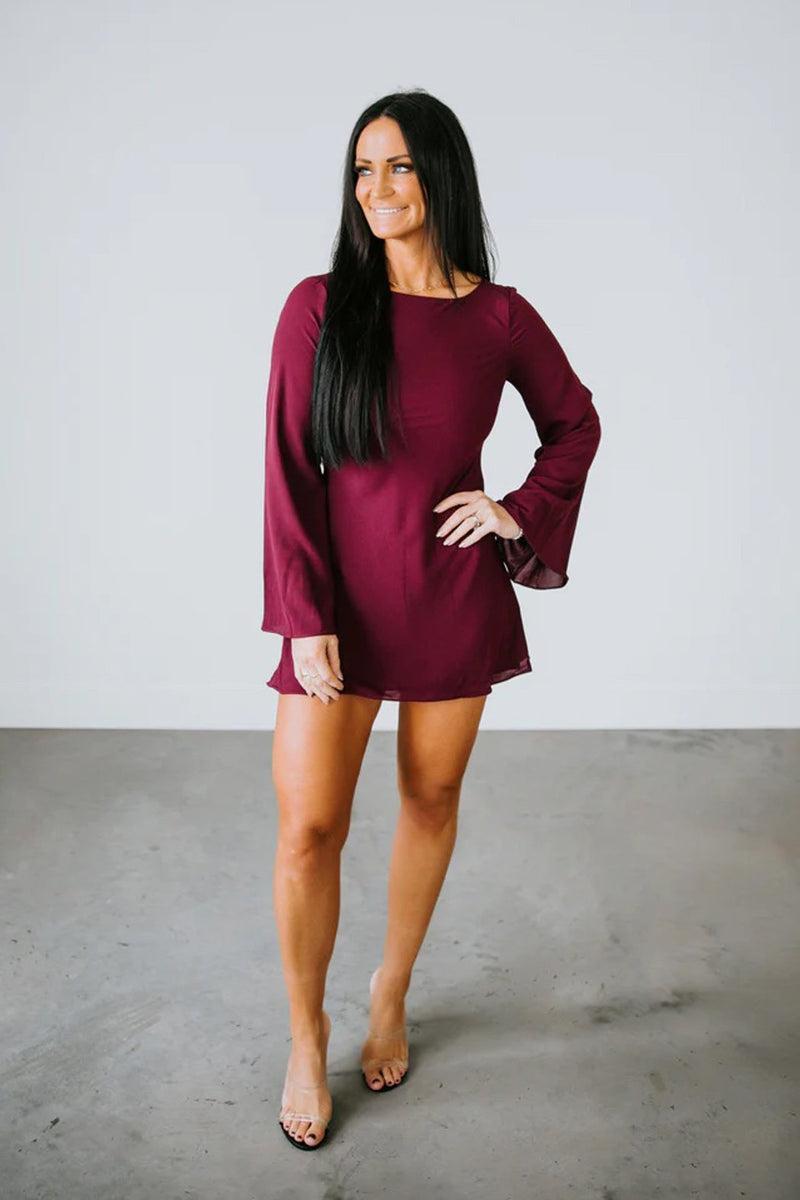 Merlot Bell Sleeve Mini Dress Product Image