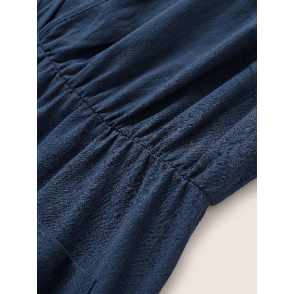 Plus Size Plain Pocket Elastic Waist Deep V Neck Tank Dress Indigo Women At the Office Non Deep V-neck Sleeveless Curvy Midi Dress BloomChic 30/6X Product Image