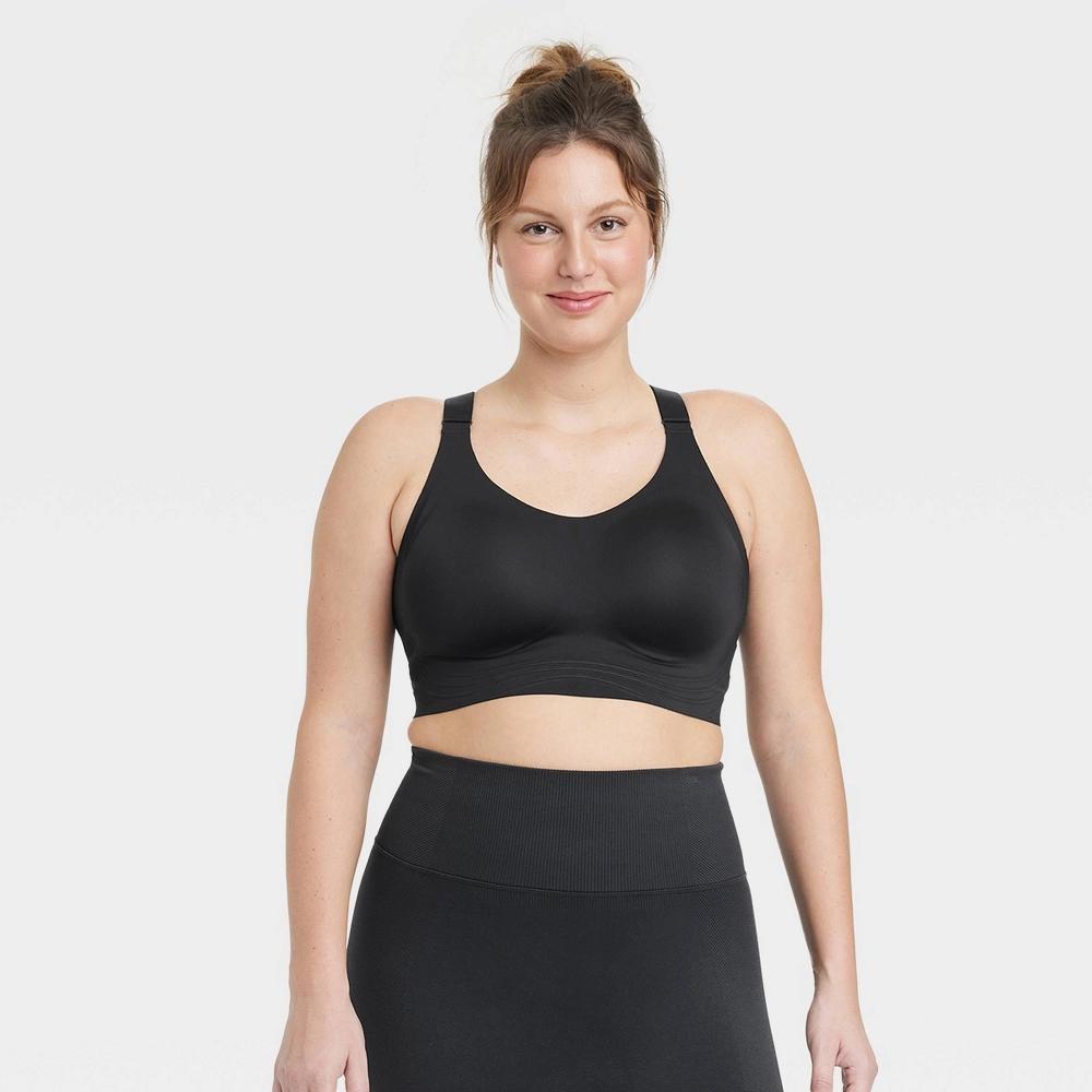 Women's Sculpt High Support Embossed Sports Bra - All In Motion™ Black XS: Recycled Polyester, Adjustable Straps Product Image