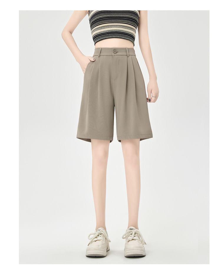 High Waist Plain Wide Leg Dress Shorts Product Image